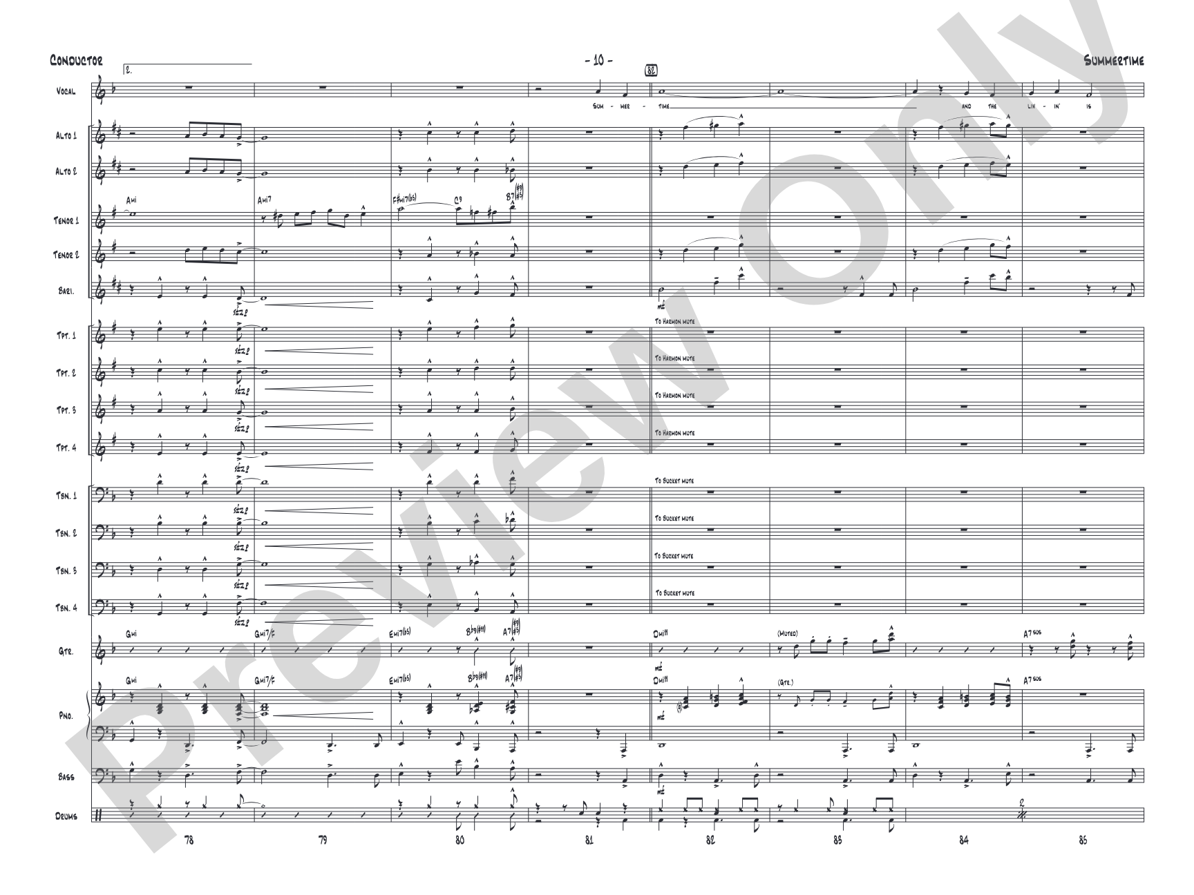 Summertime: Vocal Solo with Jazz Ensemble Conductor Score & Parts