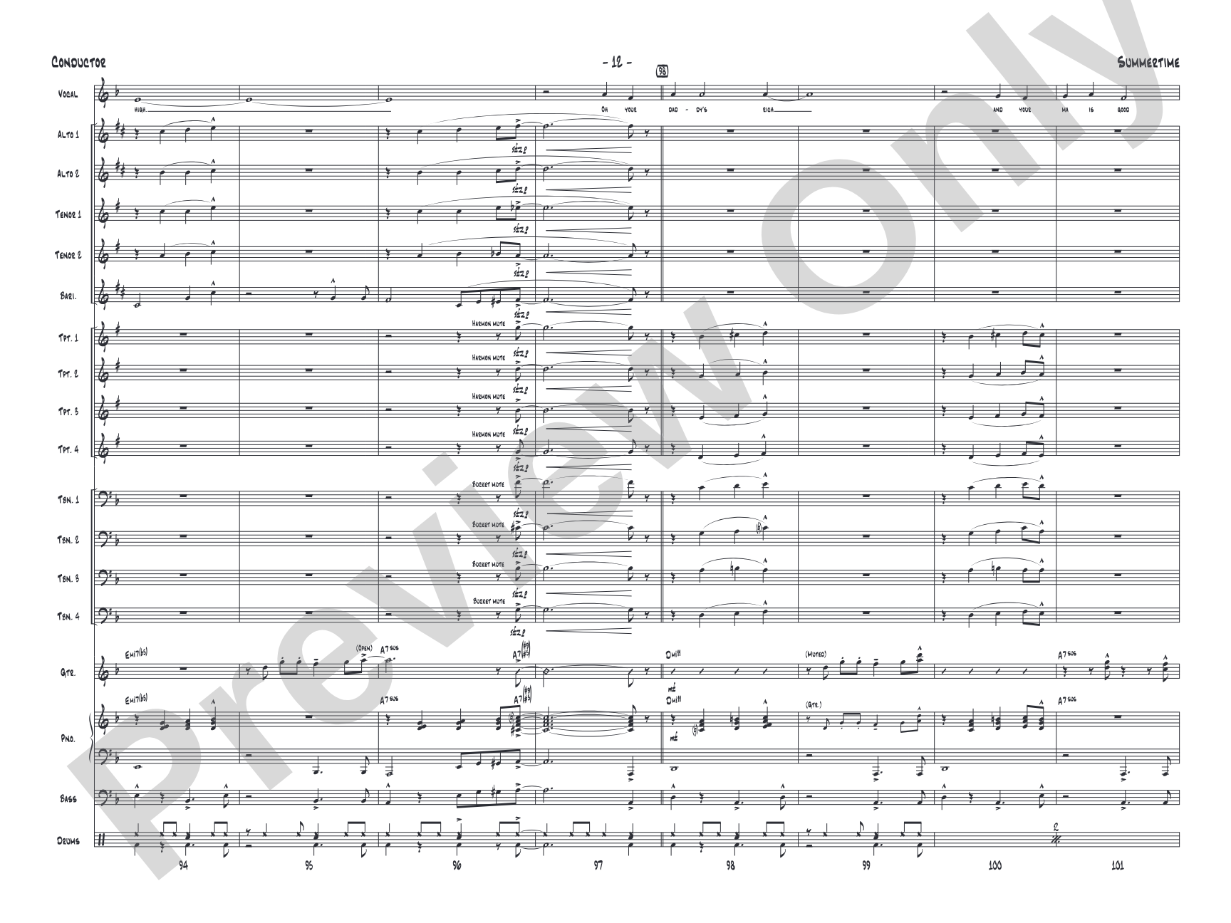Summertime: Vocal Solo with Jazz Ensemble Conductor Score & Parts