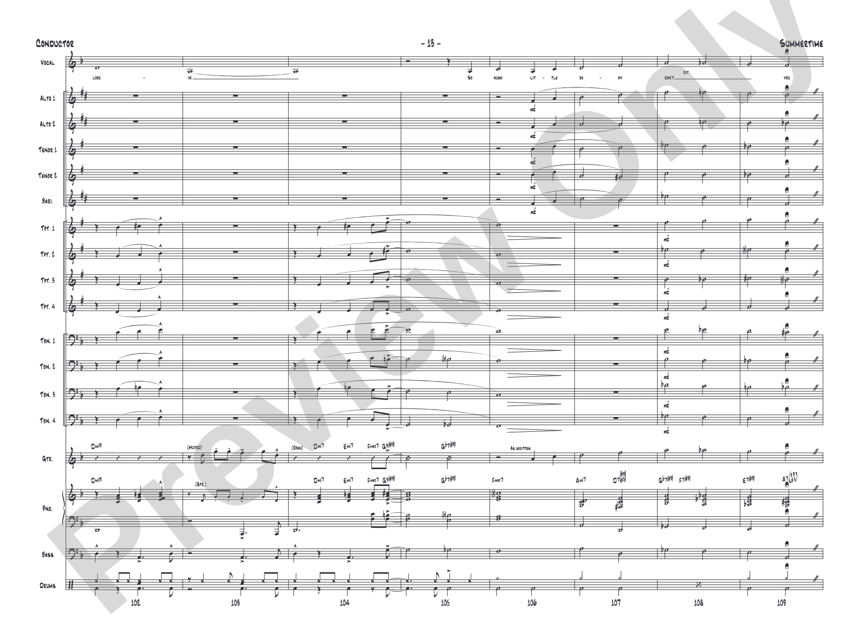 Summertime: Vocal Solo with Jazz Ensemble Conductor Score & Parts