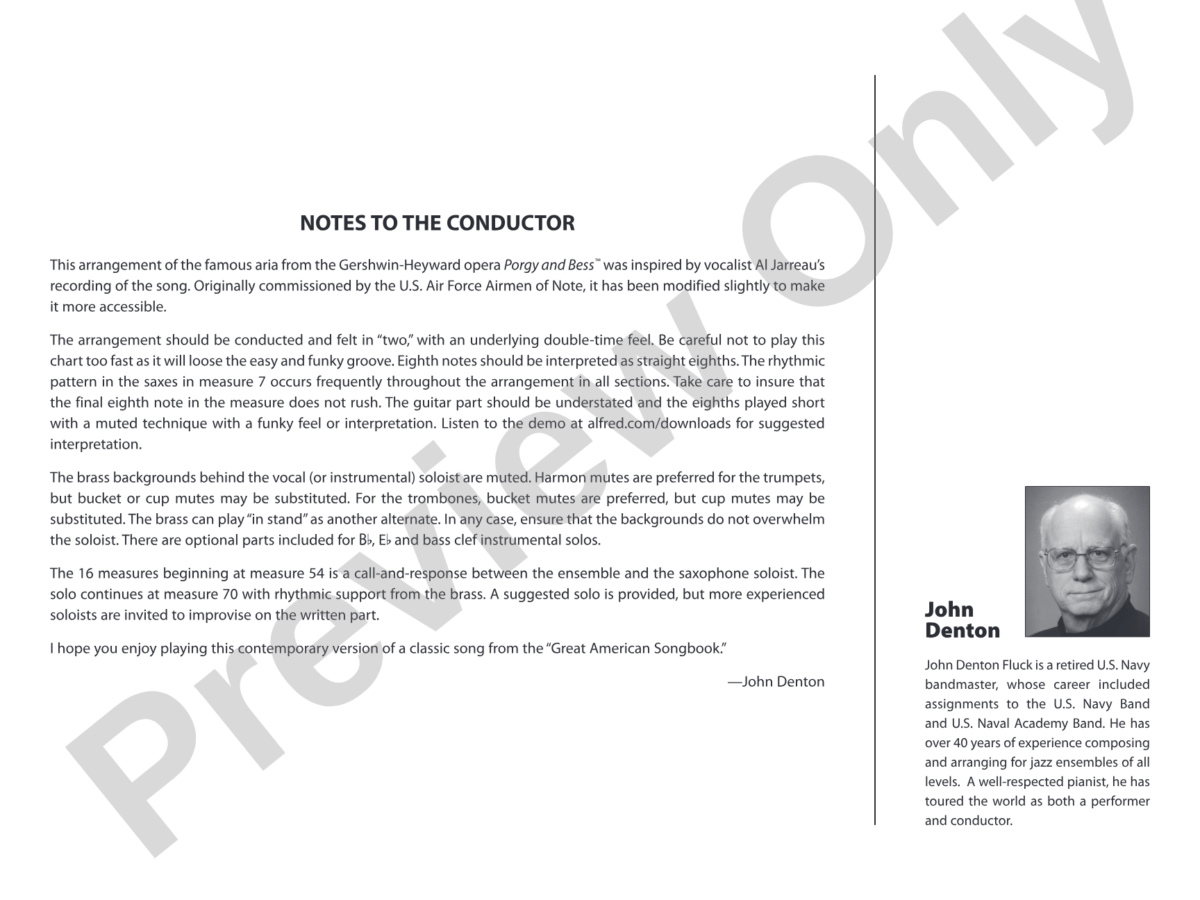 Summertime: Vocal Solo with Jazz Ensemble Conductor Score & Parts