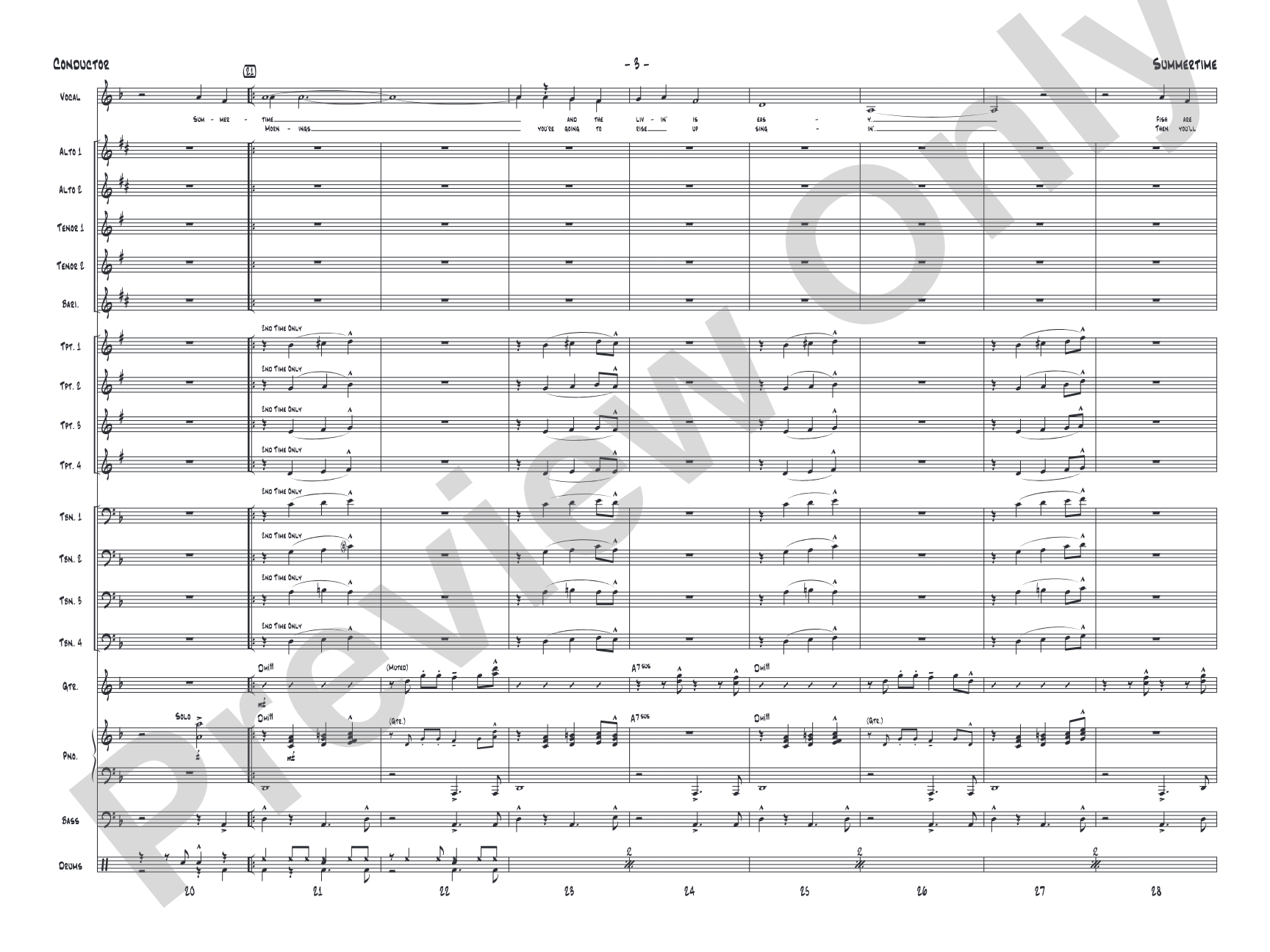 Summertime: Vocal Solo with Jazz Ensemble Conductor Score & Parts