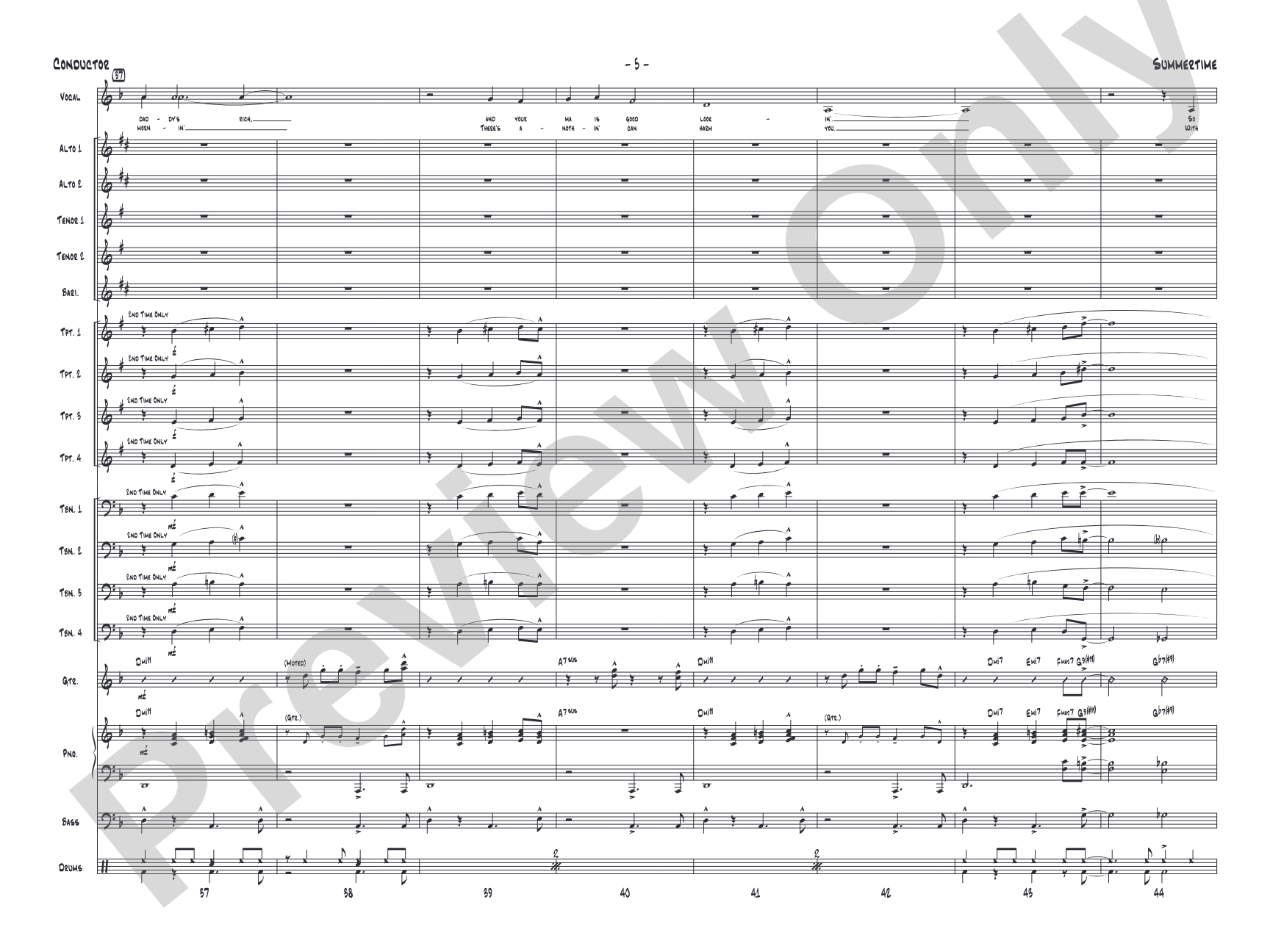 Summertime: Vocal Solo with Jazz Ensemble Conductor Score & Parts
