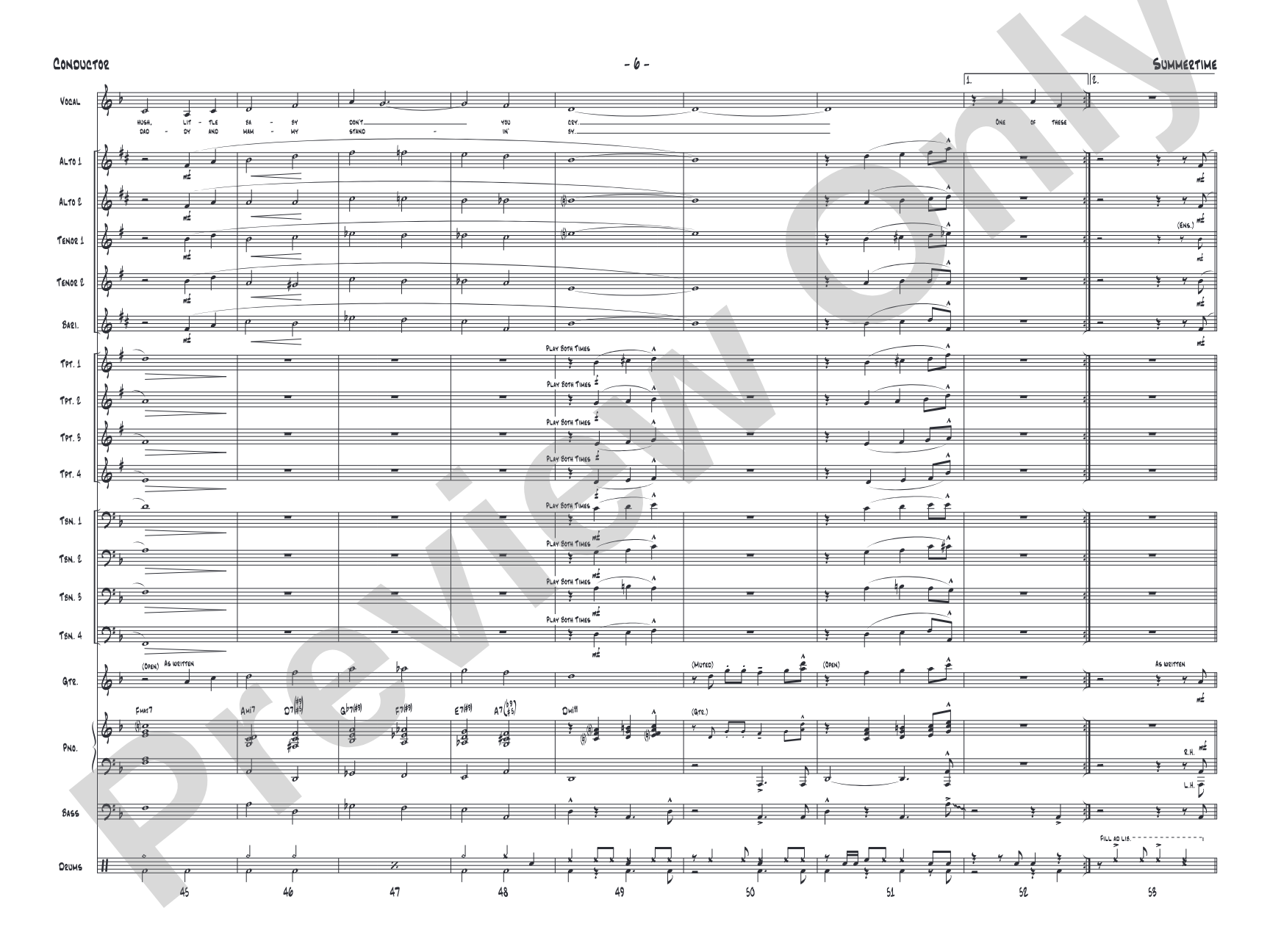 Summertime: Vocal Solo with Jazz Ensemble Conductor Score & Parts
