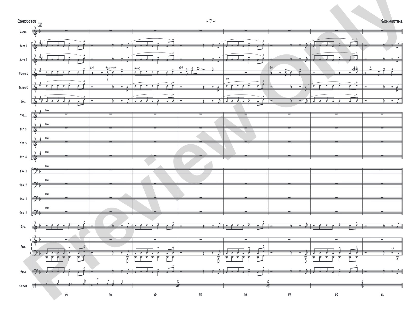 Summertime: Vocal Solo with Jazz Ensemble Conductor Score & Parts