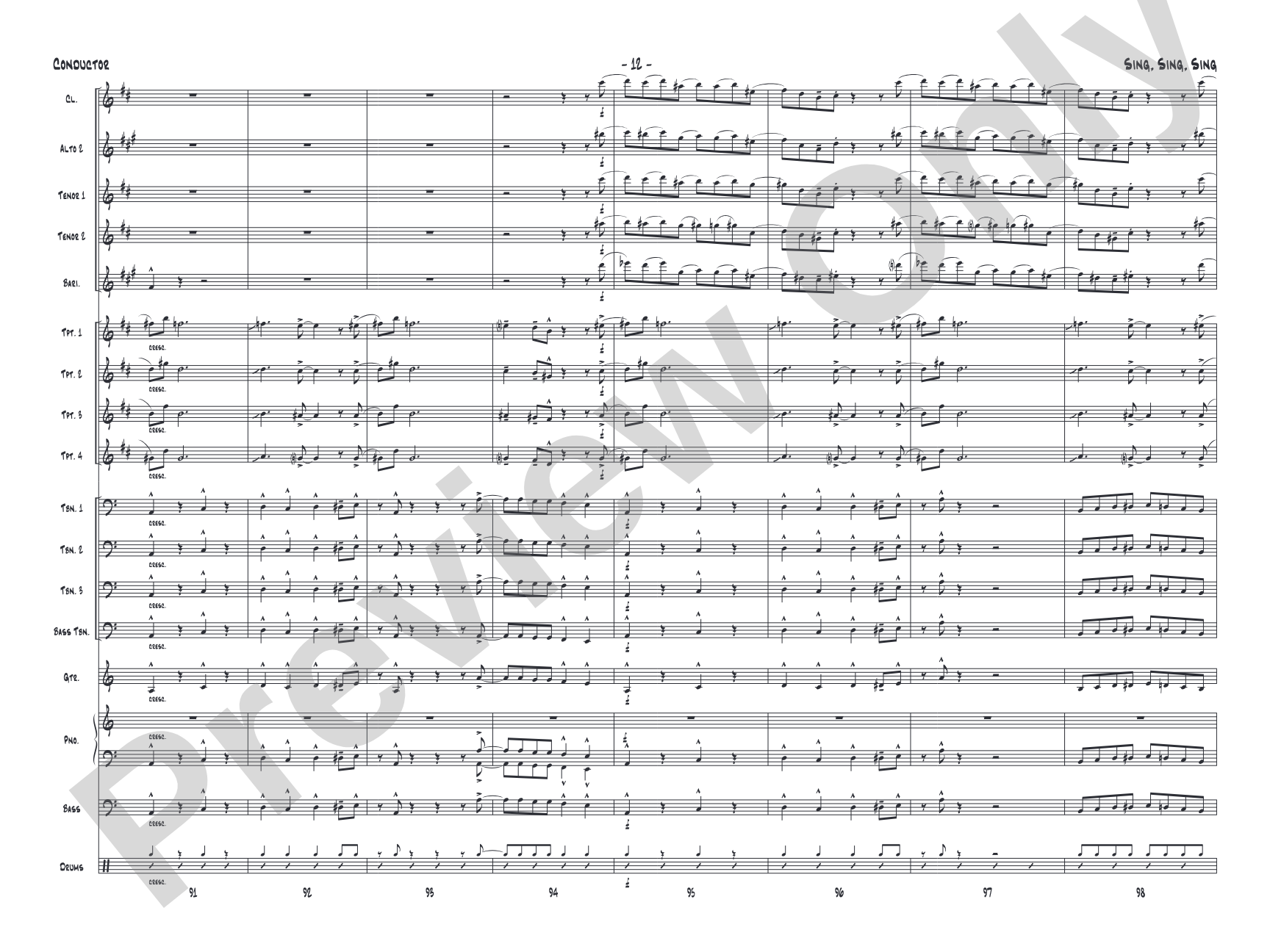 Sing, Sing, Sing: Jazz Ensemble Conductor Score & Parts