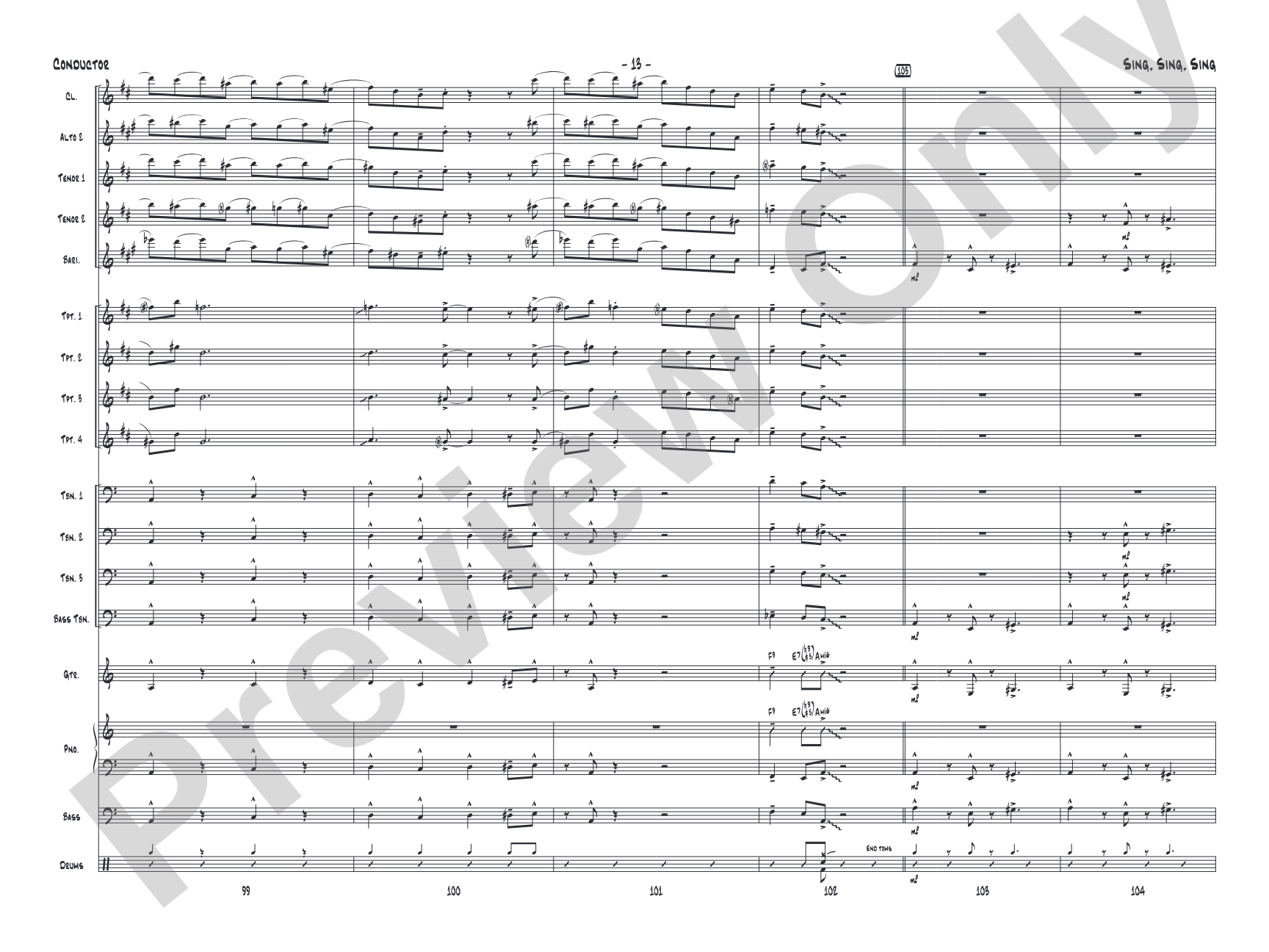 Sing, Sing, Sing: Jazz Ensemble Conductor Score & Parts