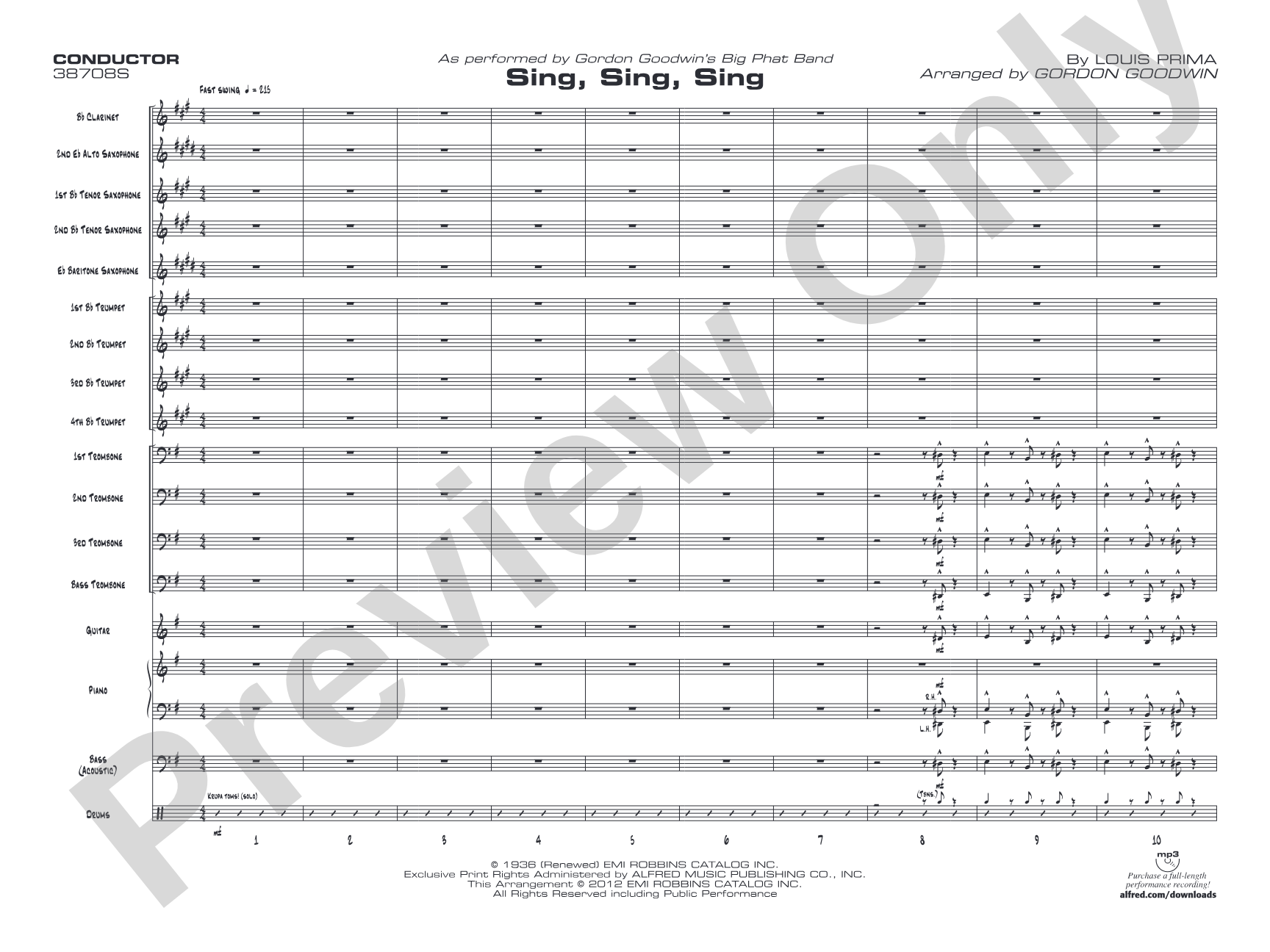 Sing, Sing, Sing: Jazz Ensemble Conductor Score & Parts