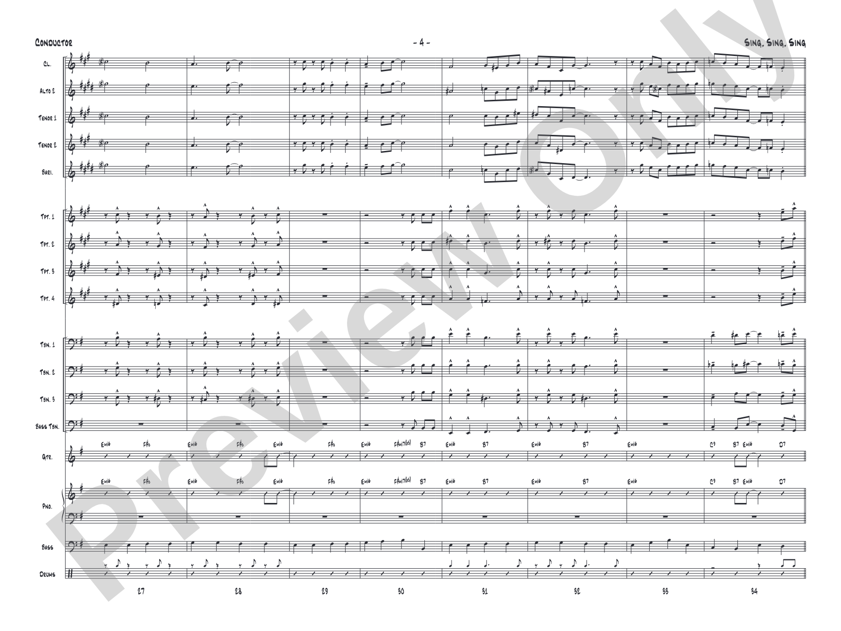Sing, Sing, Sing: Jazz Ensemble Conductor Score & Parts