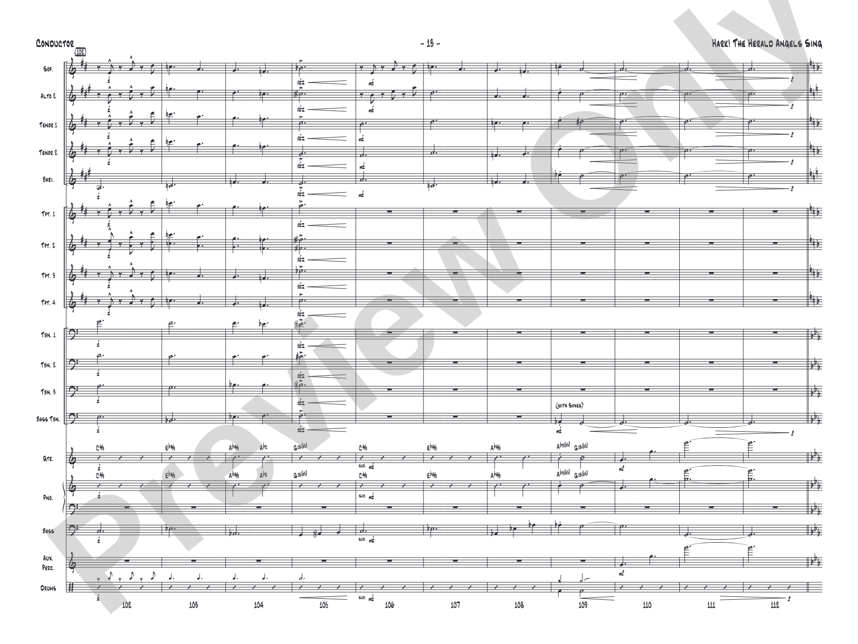 Hark! The Herald Angels Sing: Jazz Ensemble Conductor Score & Parts