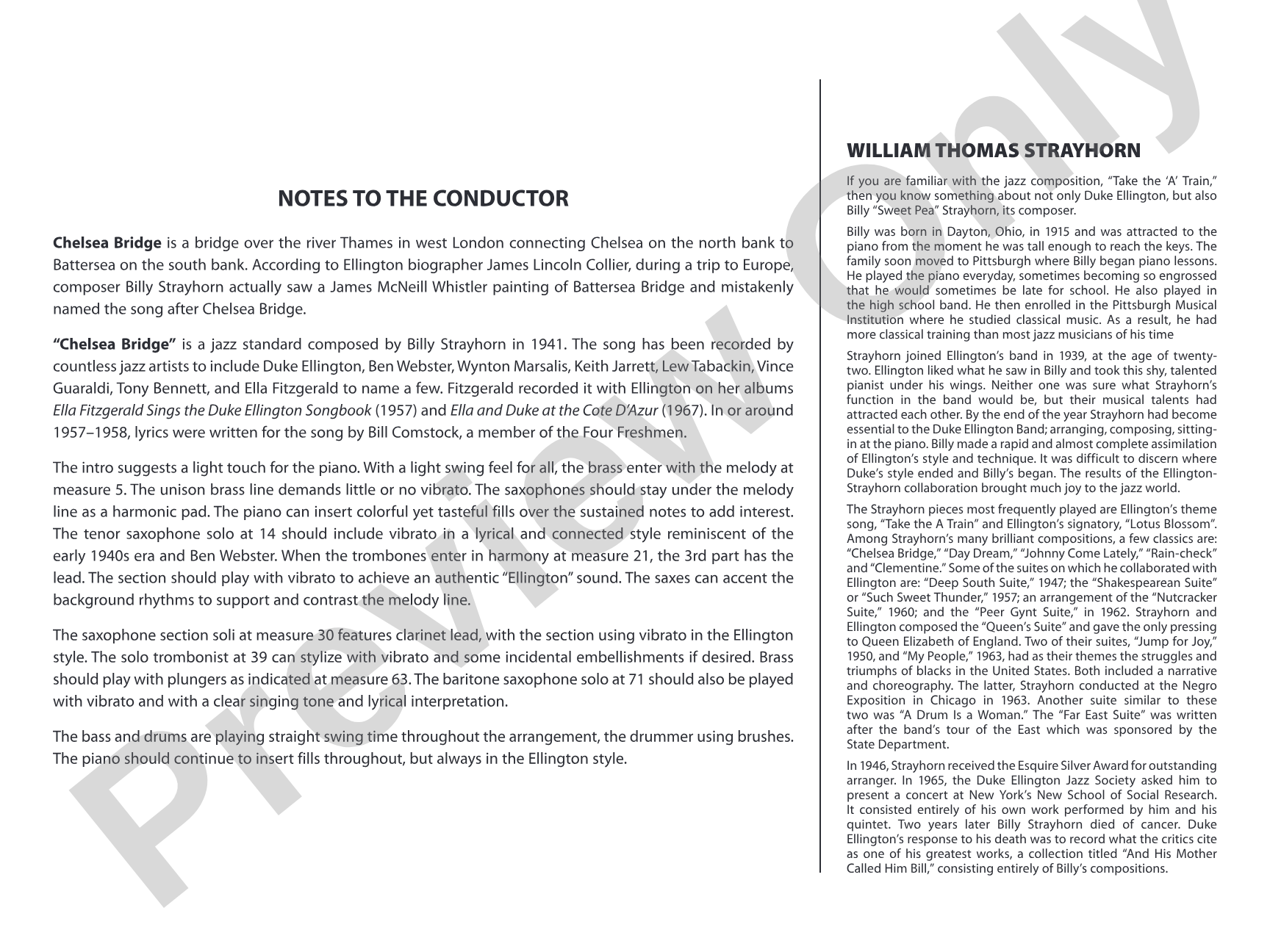 Chelsea Bridge: Jazz Ensemble Conductor Score & Parts