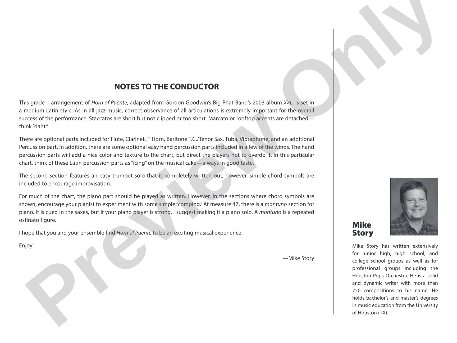 Horn of Puente: Jazz Ensemble Conductor Score & Parts