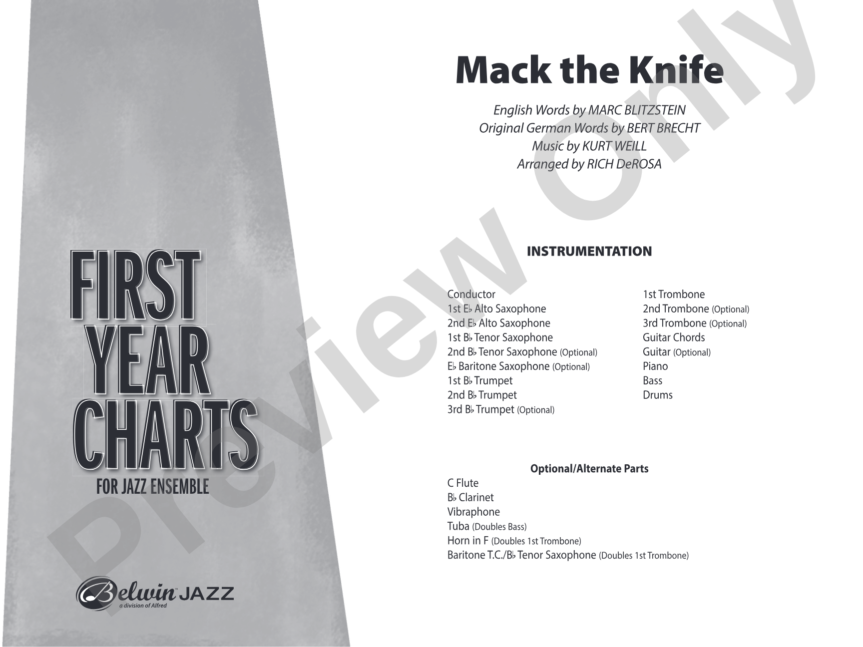 Mack the Knife: Jazz Ensemble Conductor Score & Parts