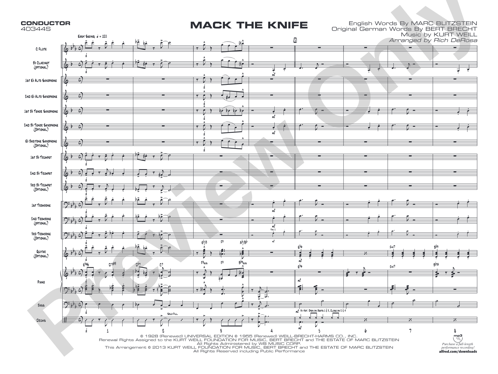 Mack the Knife: Jazz Ensemble Conductor Score & Parts