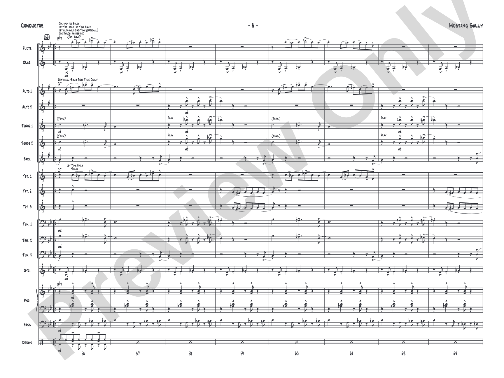 Mustang Sally: Jazz Ensemble Conductor Score & Parts