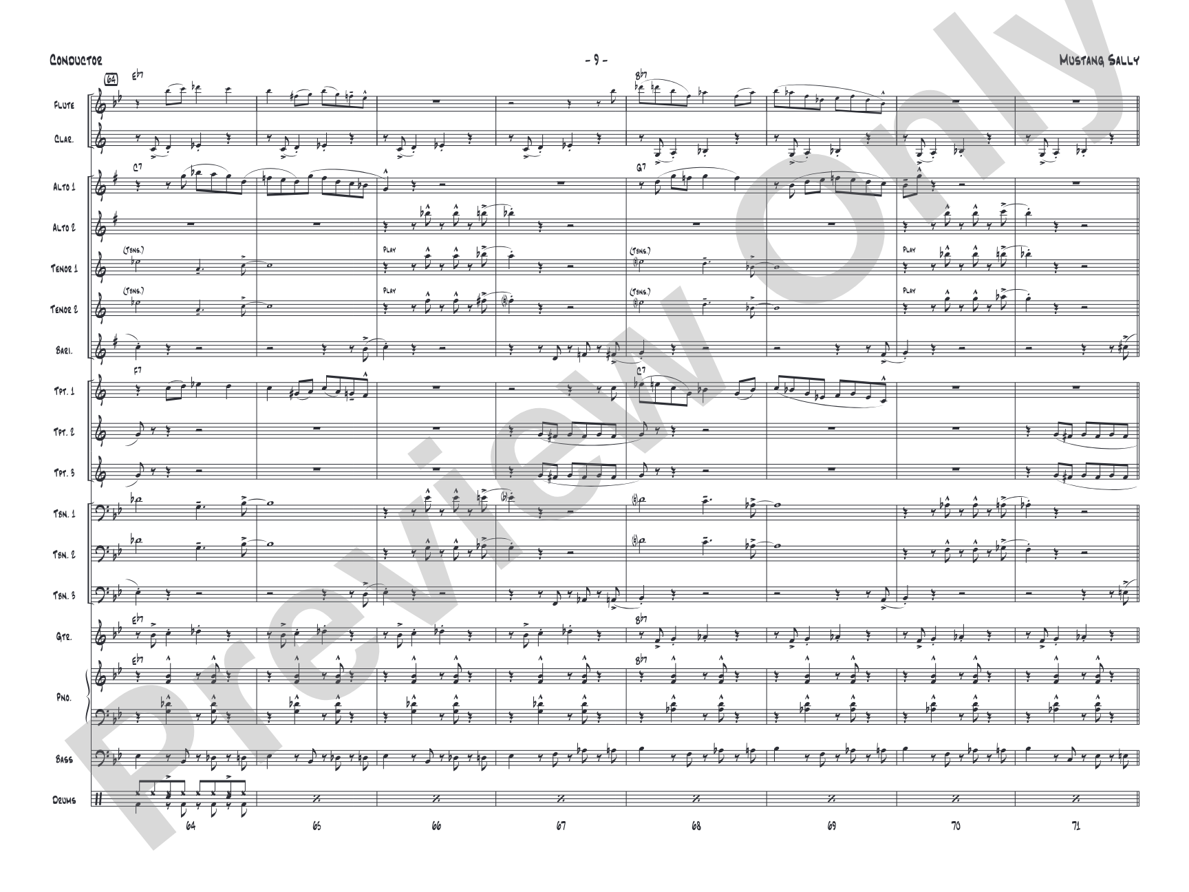 Mustang Sally: Jazz Ensemble Conductor Score & Parts