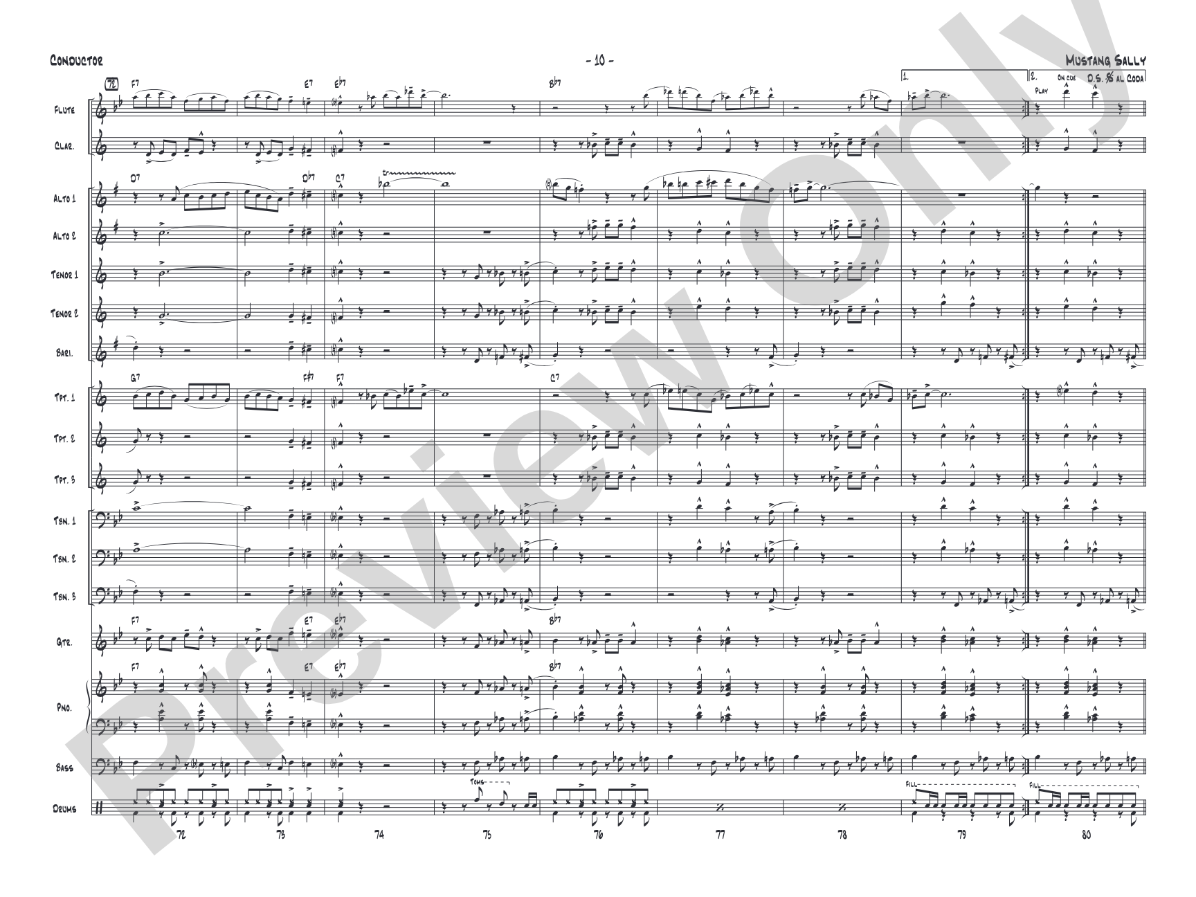 Mustang Sally: Jazz Ensemble Conductor Score & Parts