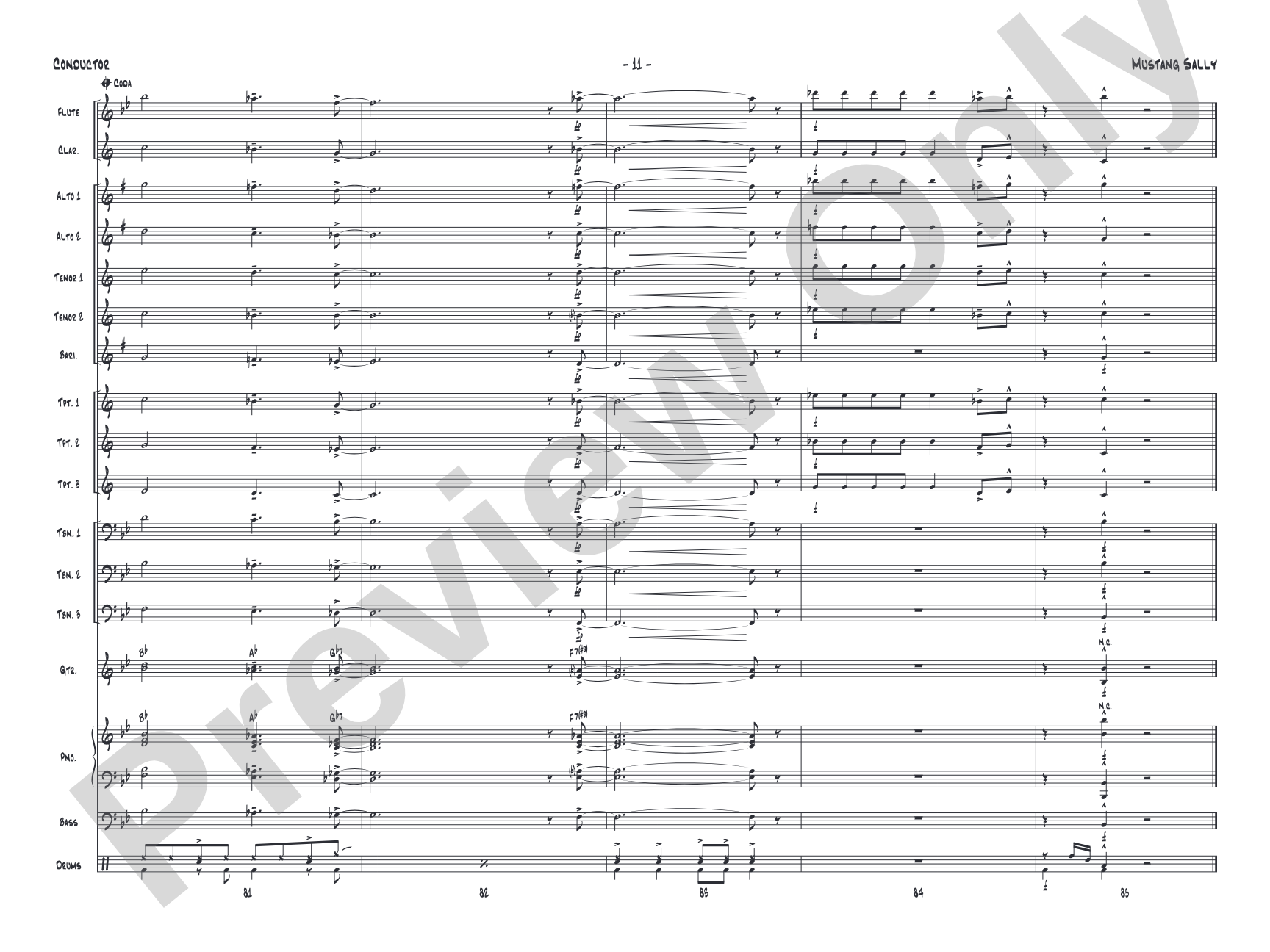 Mustang Sally: Jazz Ensemble Conductor Score & Parts