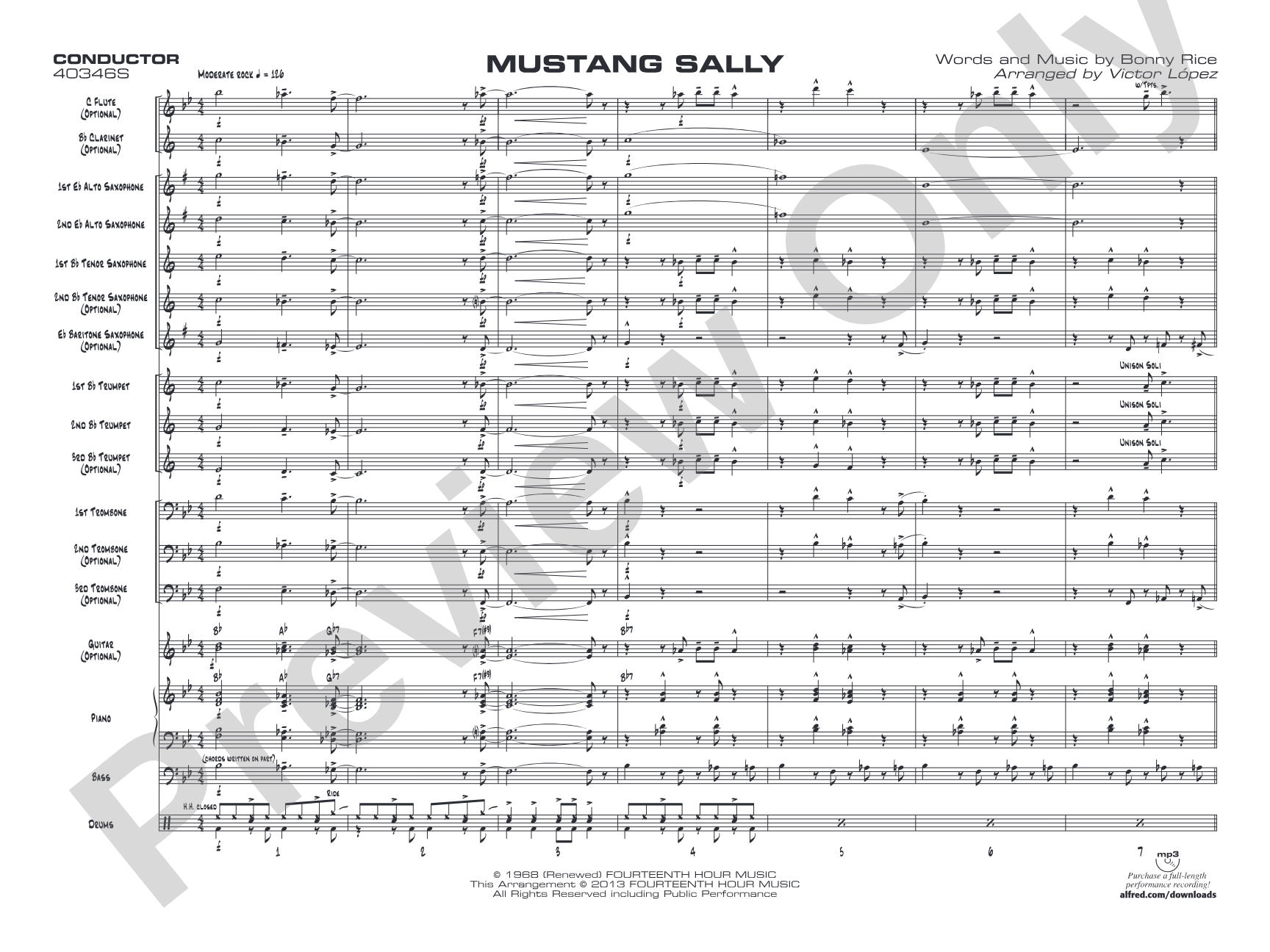 Mustang Sally: Jazz Ensemble Conductor Score & Parts