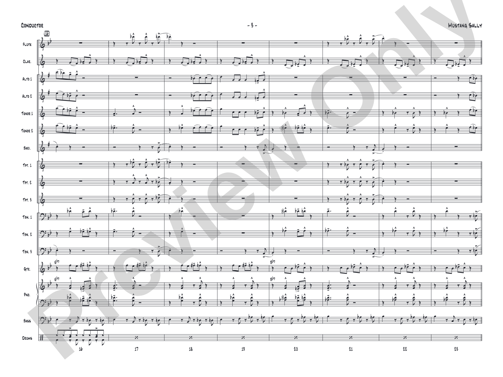 Mustang Sally: Jazz Ensemble Conductor Score & Parts