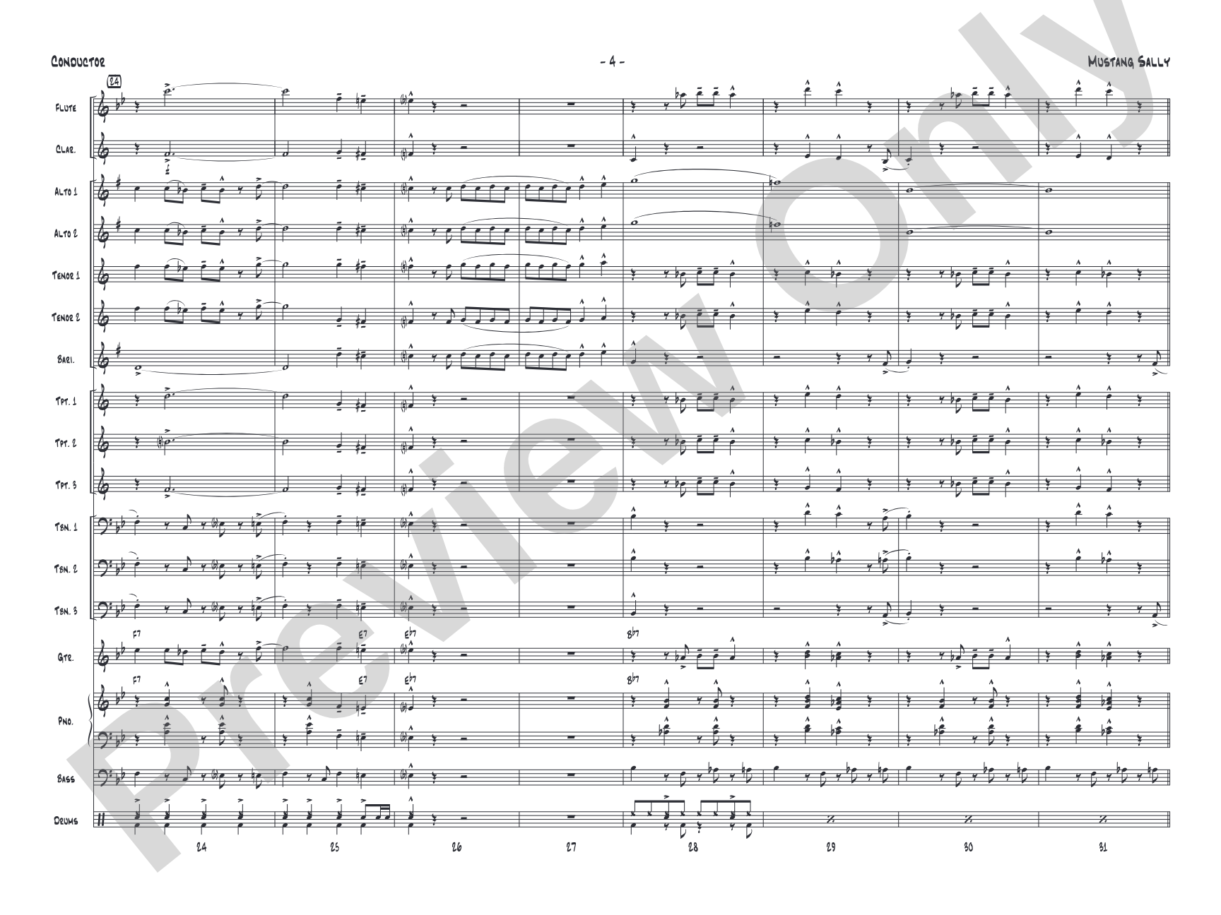 Mustang Sally: Jazz Ensemble Conductor Score & Parts