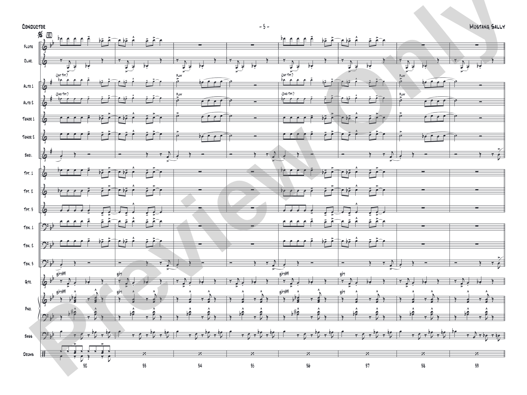 Mustang Sally: Jazz Ensemble Conductor Score & Parts