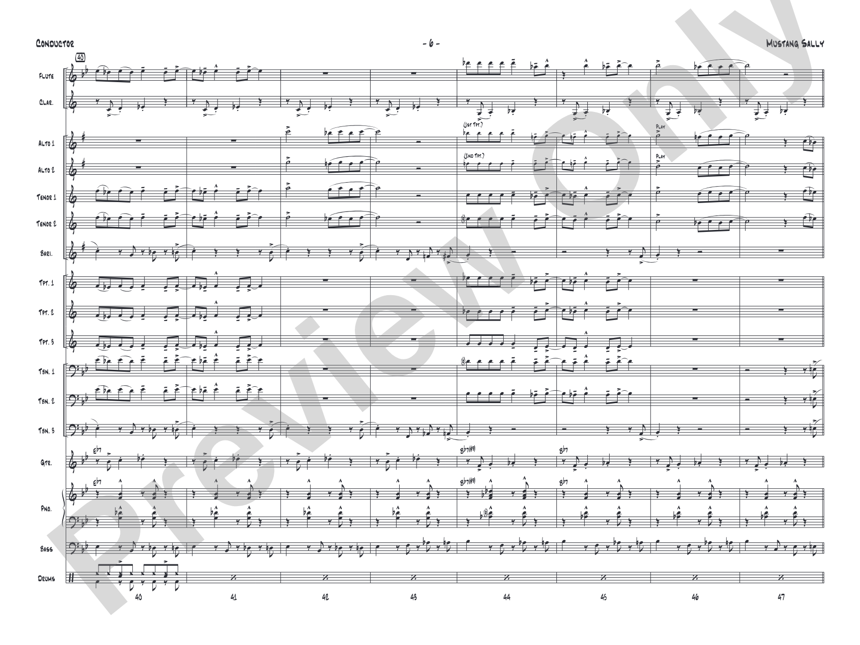 Mustang Sally: Jazz Ensemble Conductor Score & Parts