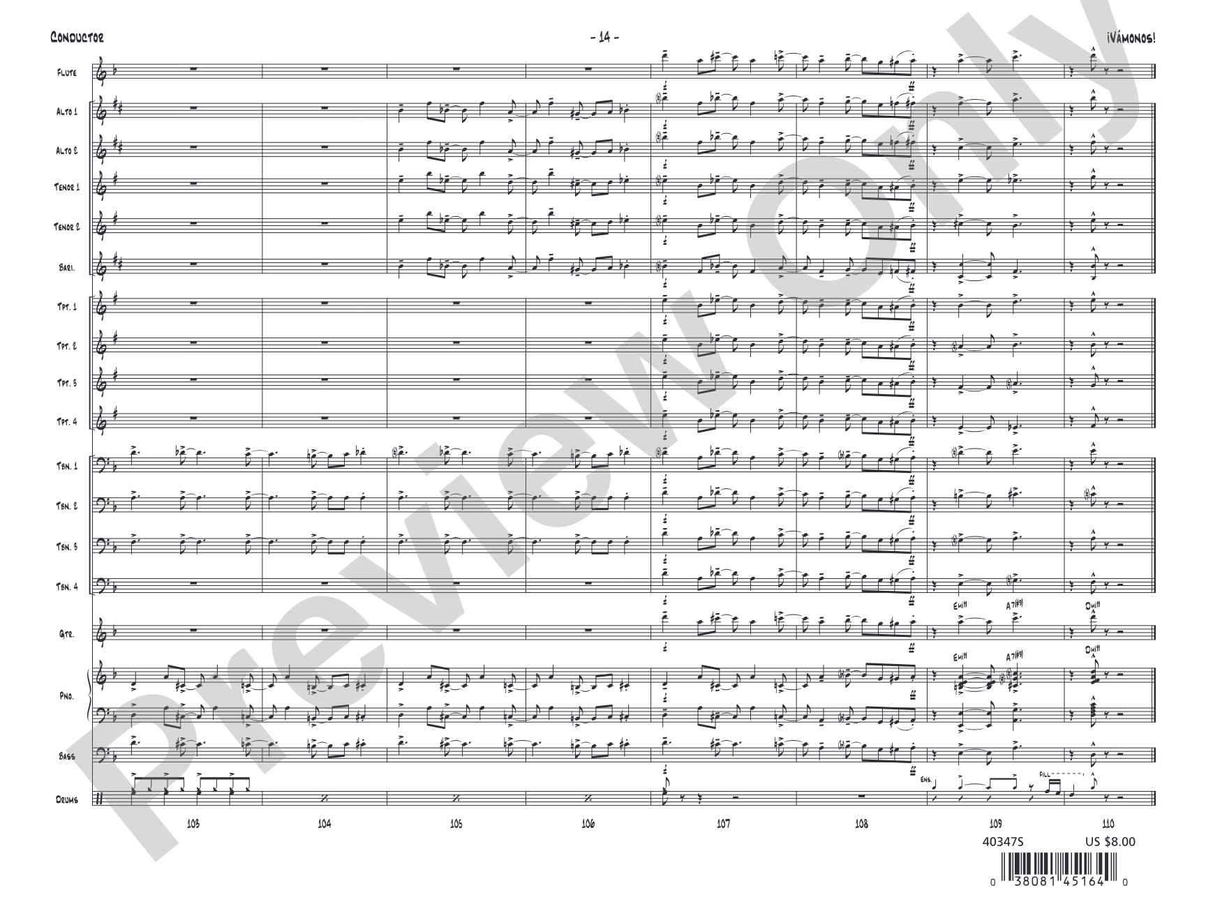 ¡Vámonos!: Jazz Ensemble Conductor Score & Parts