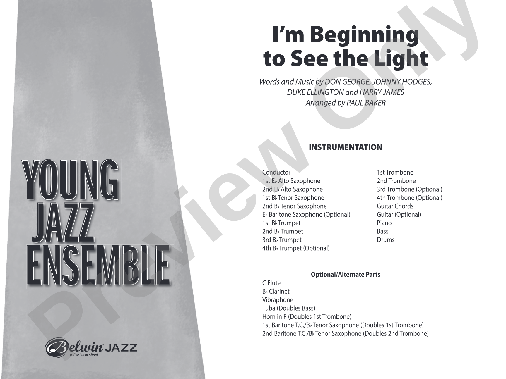 I'm Beginning to See the Light: Jazz Ensemble Conductor Score & Parts