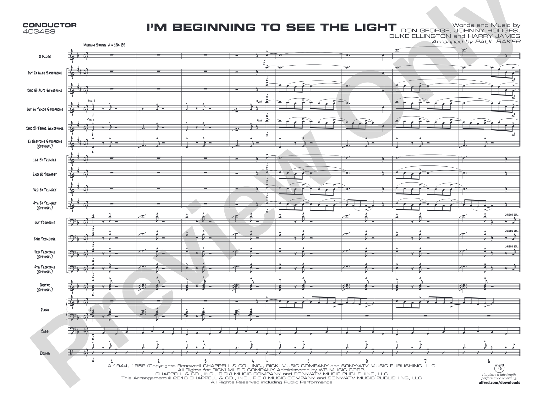 I'm Beginning to See the Light: Jazz Ensemble Conductor Score & Parts