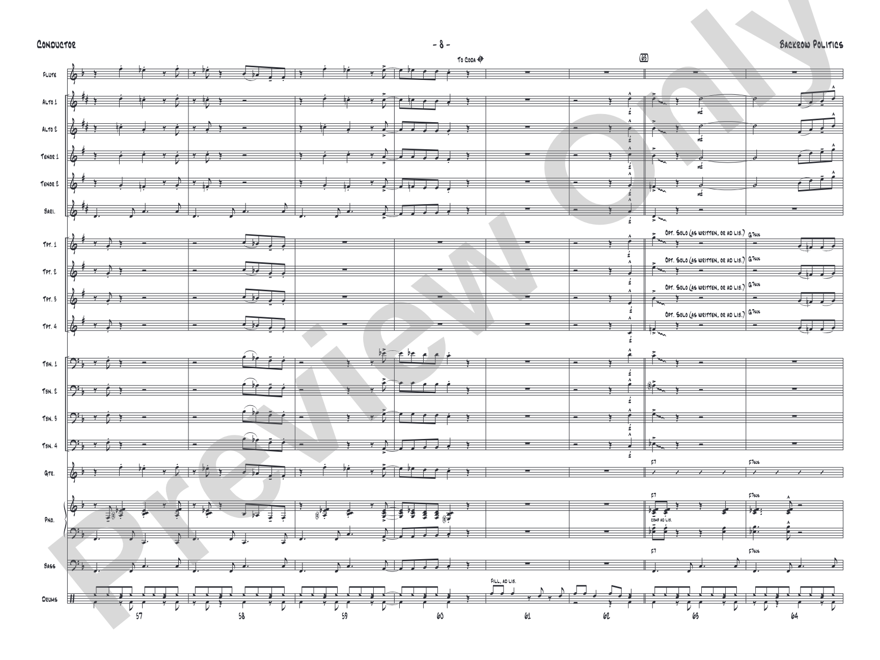 Backrow Politics: Jazz Ensemble Conductor Score & Parts