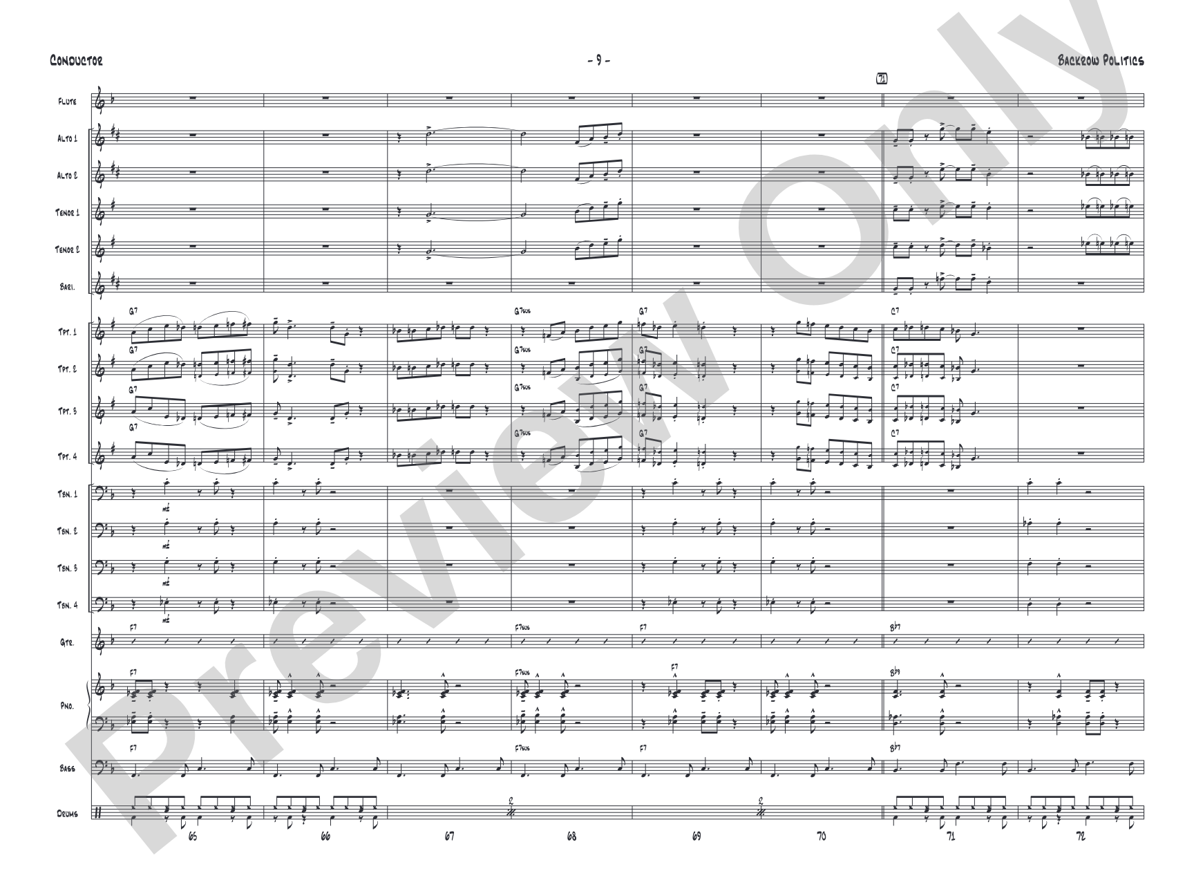 Backrow Politics: Jazz Ensemble Conductor Score & Parts