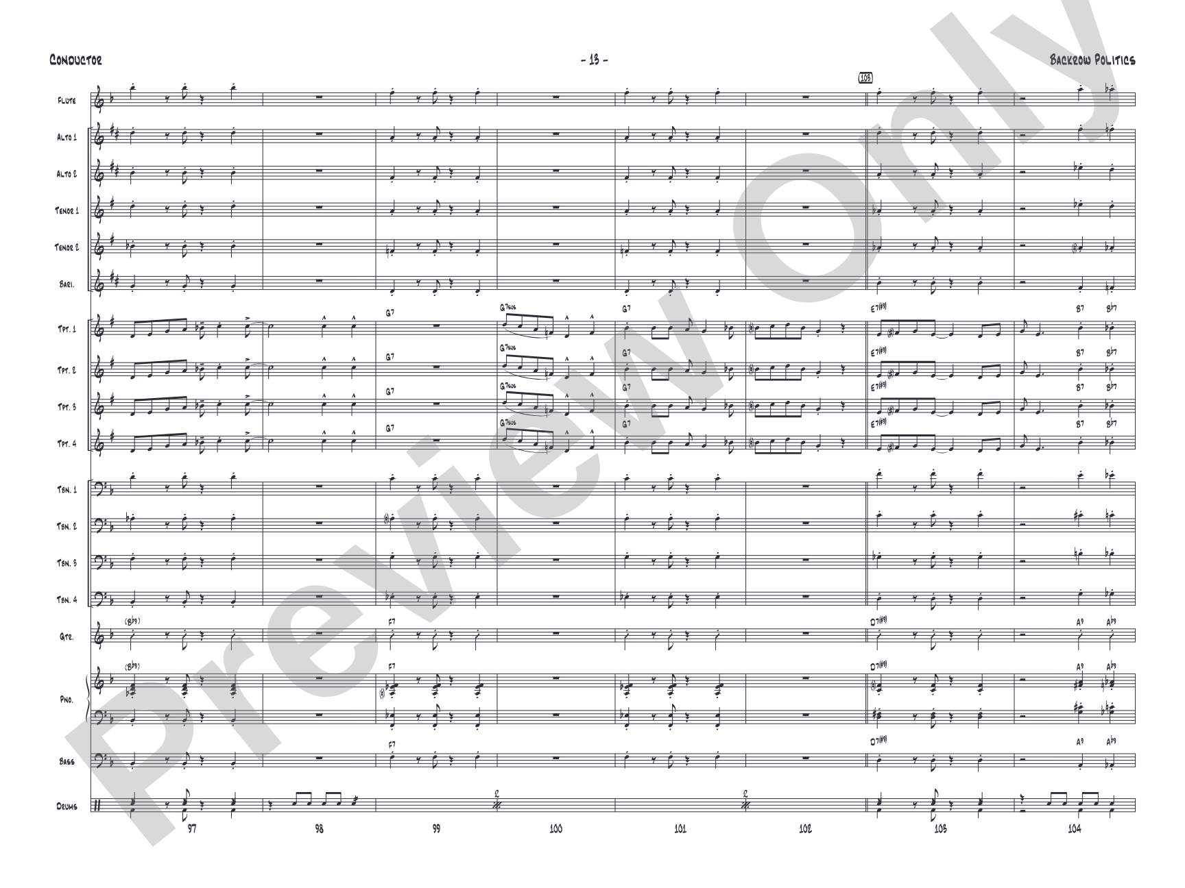 Backrow Politics: Jazz Ensemble Conductor Score & Parts