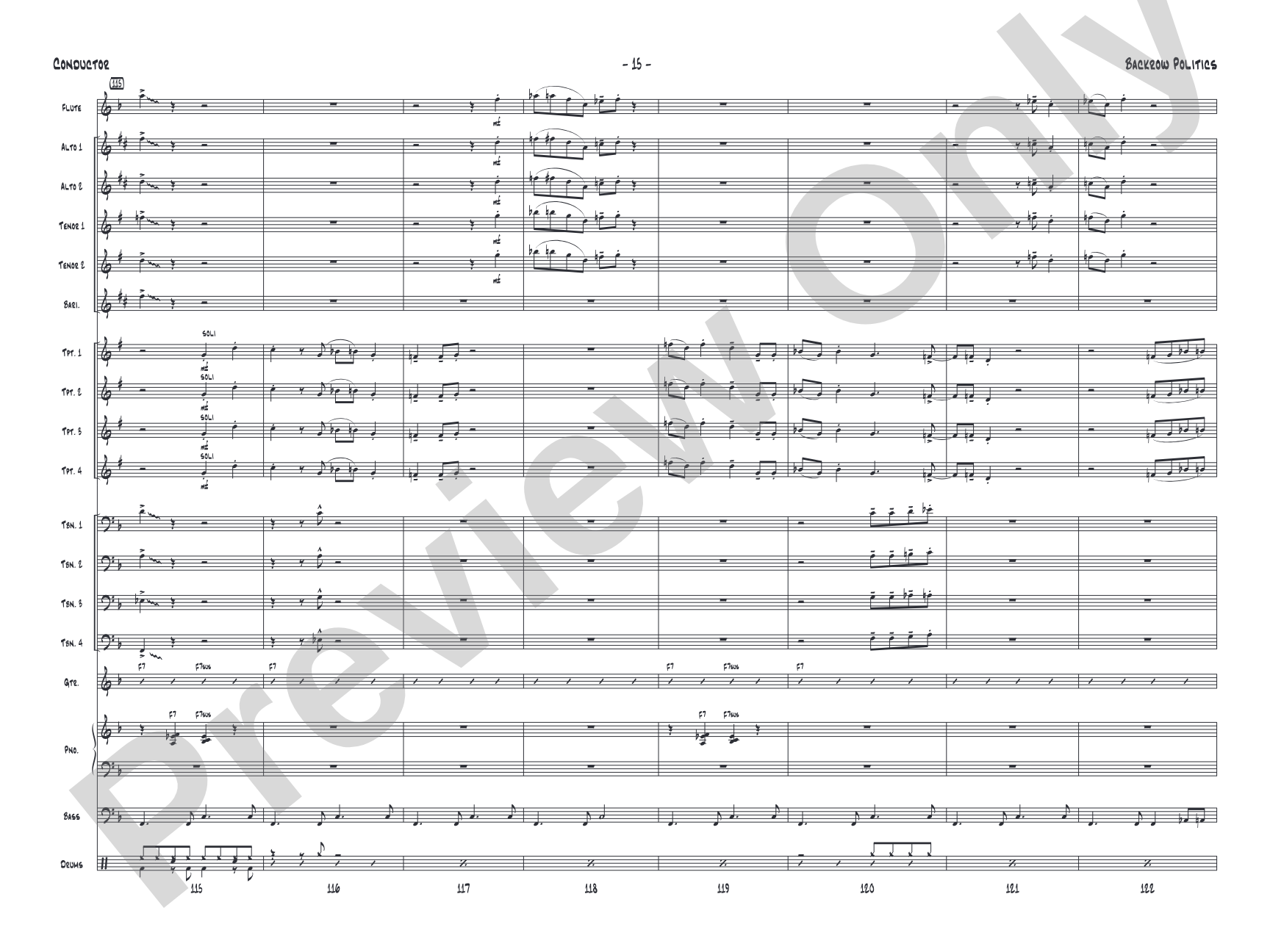 Backrow Politics: Jazz Ensemble Conductor Score & Parts