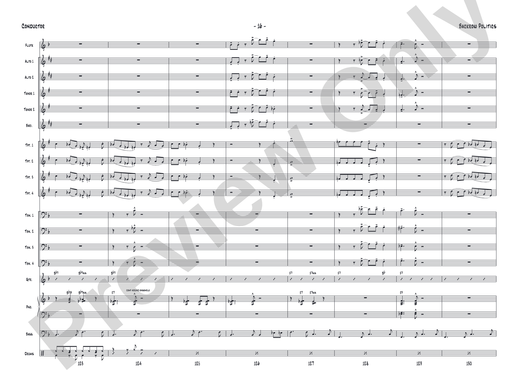 Backrow Politics: Jazz Ensemble Conductor Score & Parts