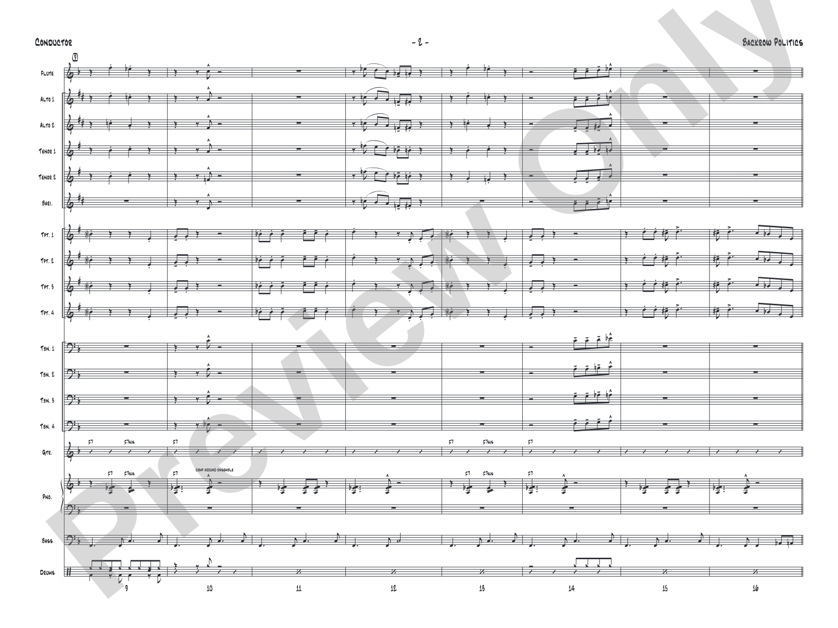 Backrow Politics: Jazz Ensemble Conductor Score & Parts