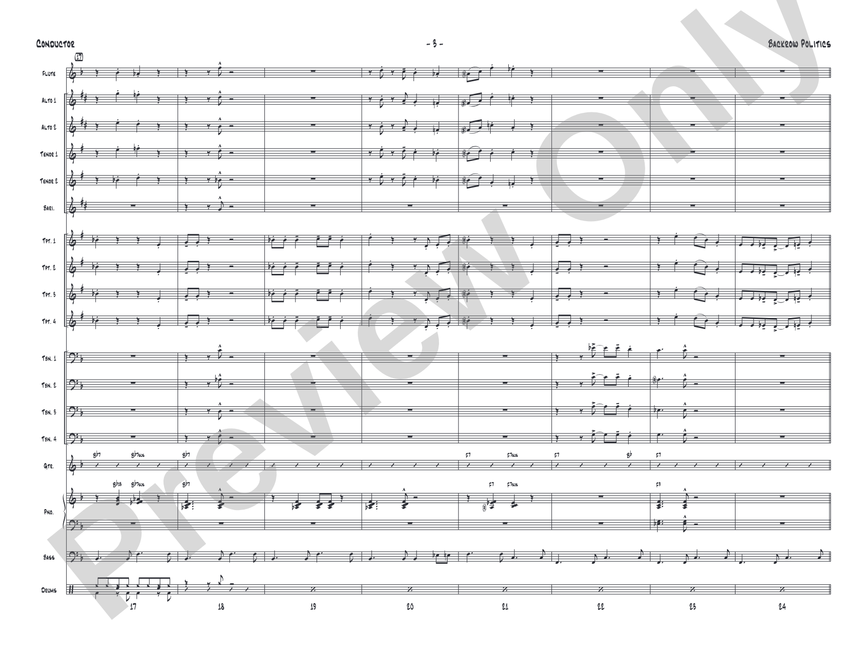 Backrow Politics: Jazz Ensemble Conductor Score & Parts