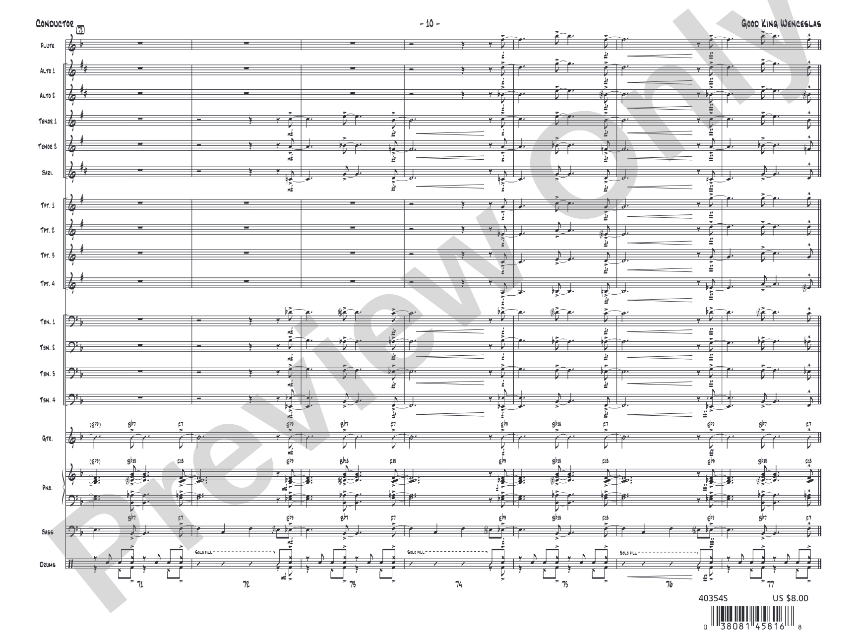 Good King Wenceslas: Jazz Ensemble Conductor Score & Parts