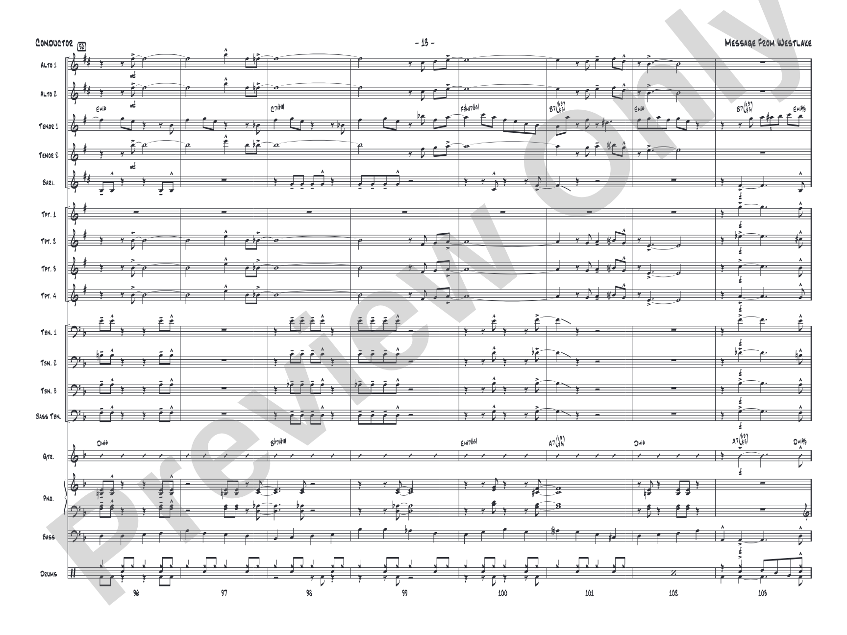 Message from Westlake: Jazz Ensemble Conductor Score & Parts