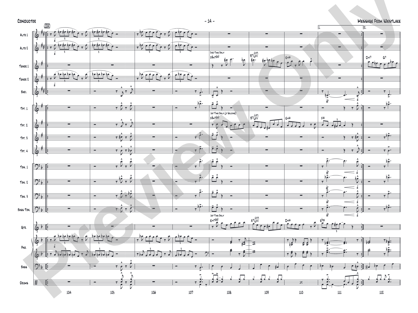 Message from Westlake: Jazz Ensemble Conductor Score & Parts