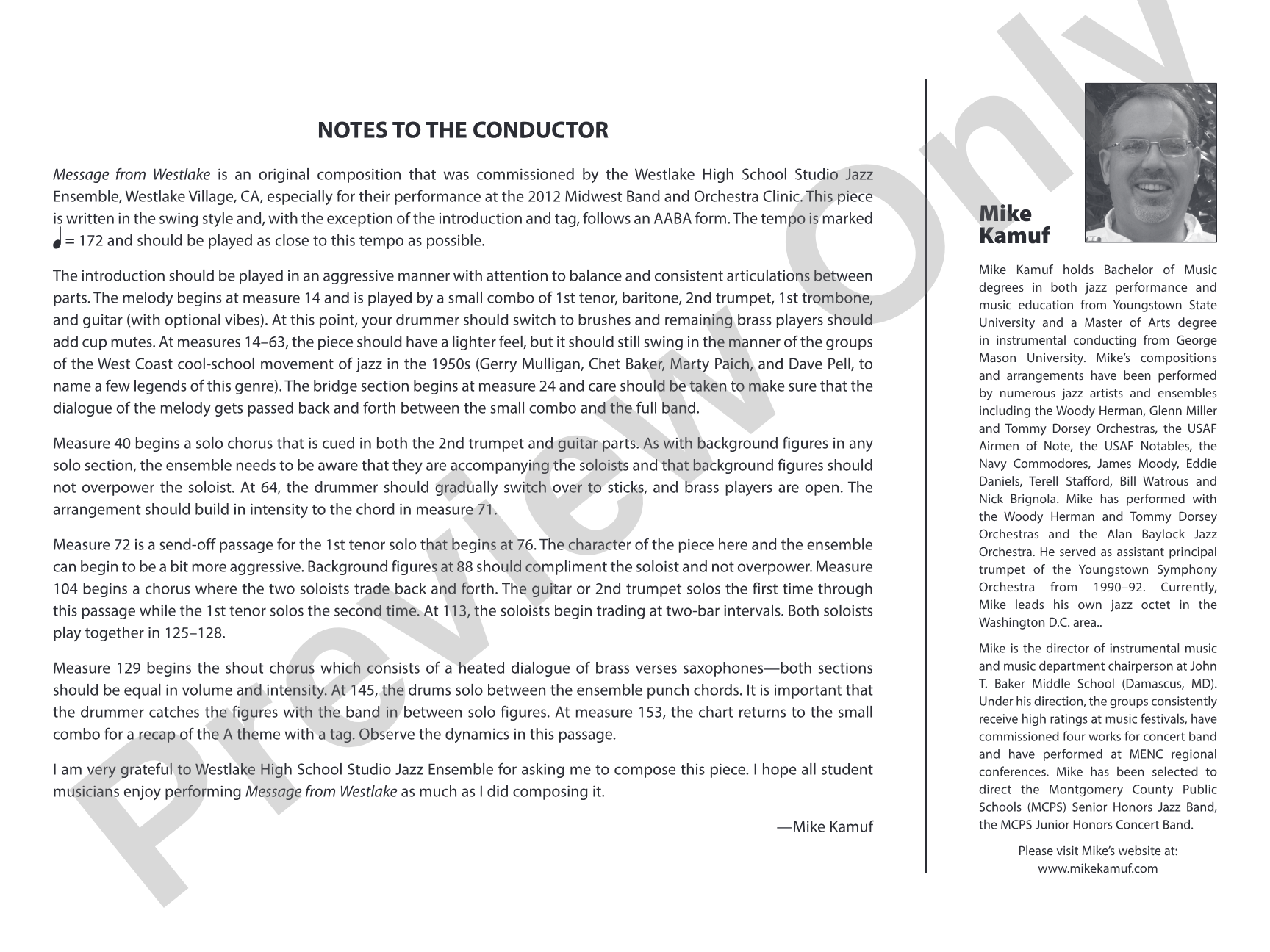 Message from Westlake: Jazz Ensemble Conductor Score & Parts