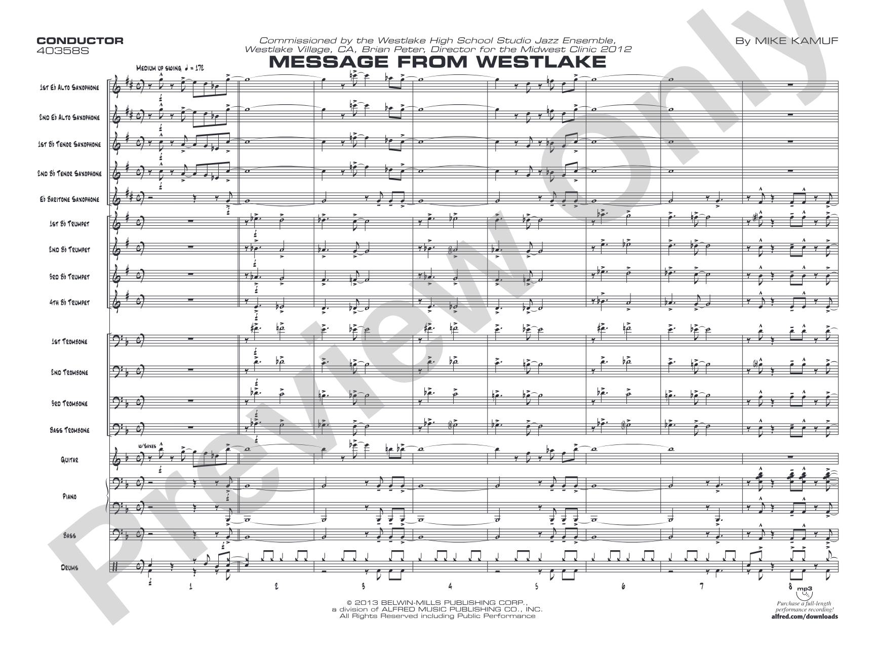 Message from Westlake: Jazz Ensemble Conductor Score & Parts