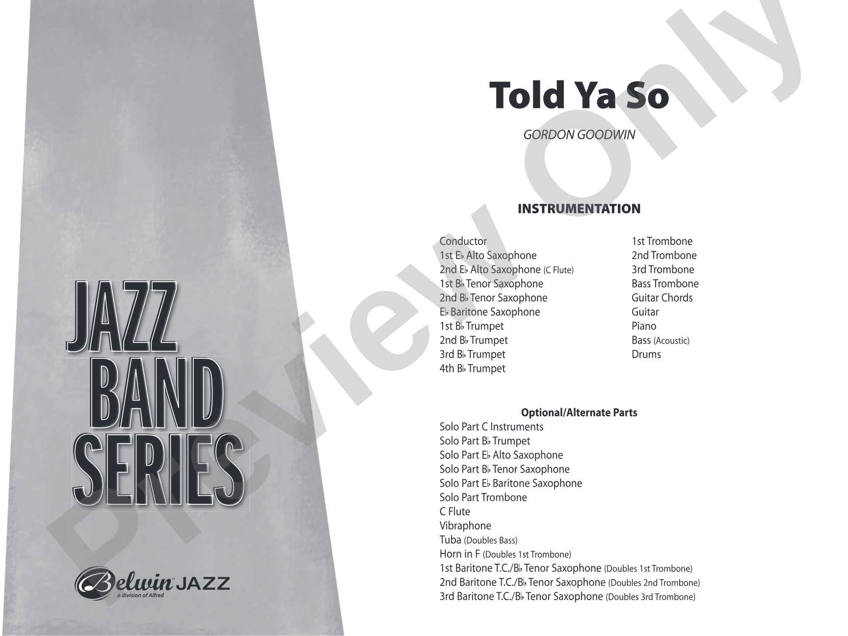 Told Ya So: Jazz Ensemble Conductor Score & Parts