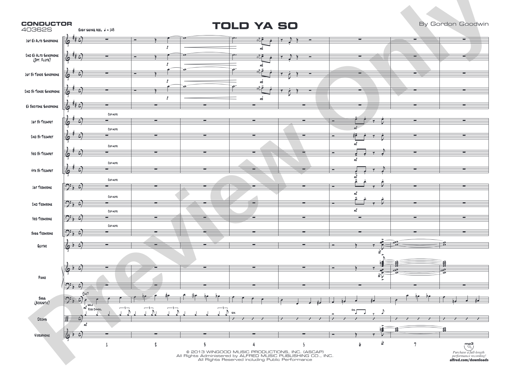 Told Ya So: Jazz Ensemble Conductor Score & Parts