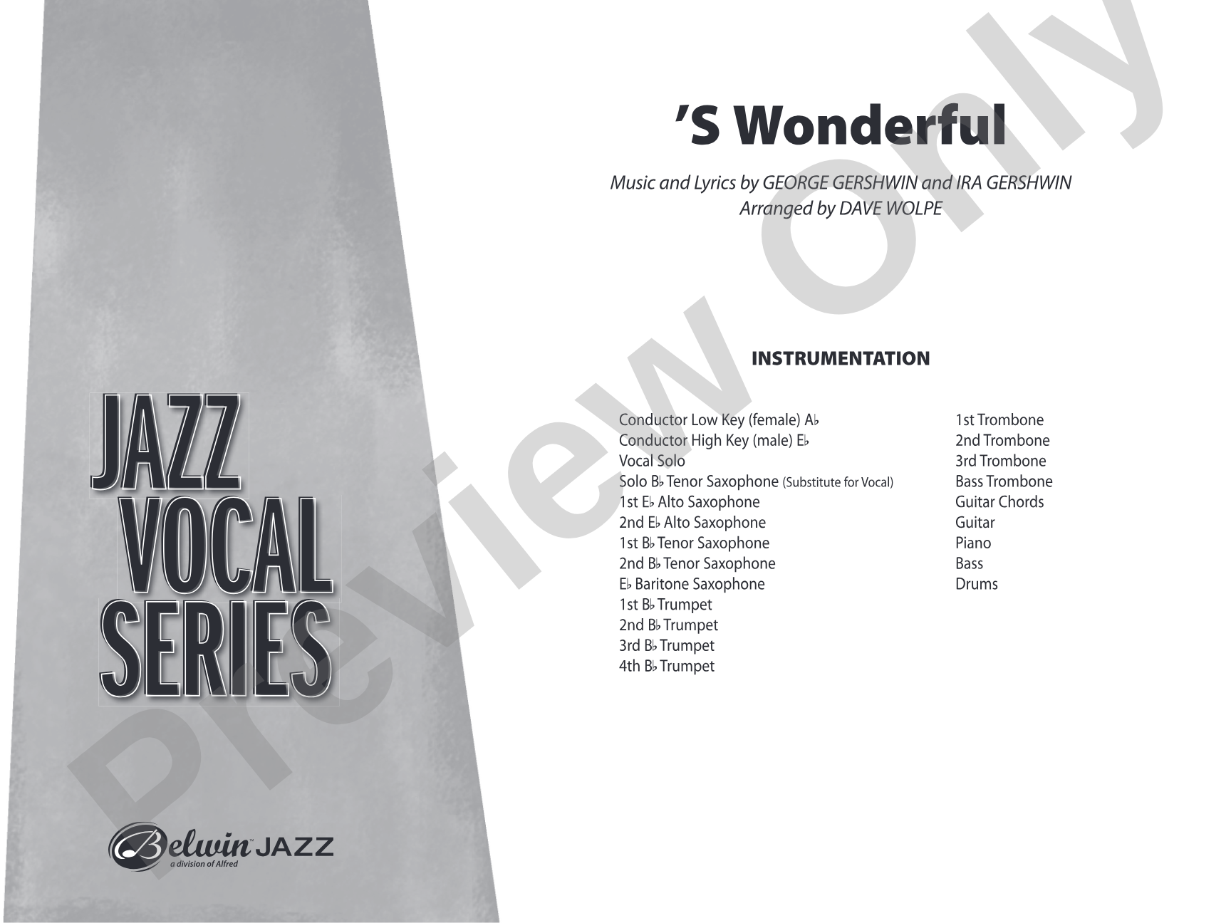 'S Wonderful: Vocal Solo with Jazz Ensemble Conductor Score & Parts