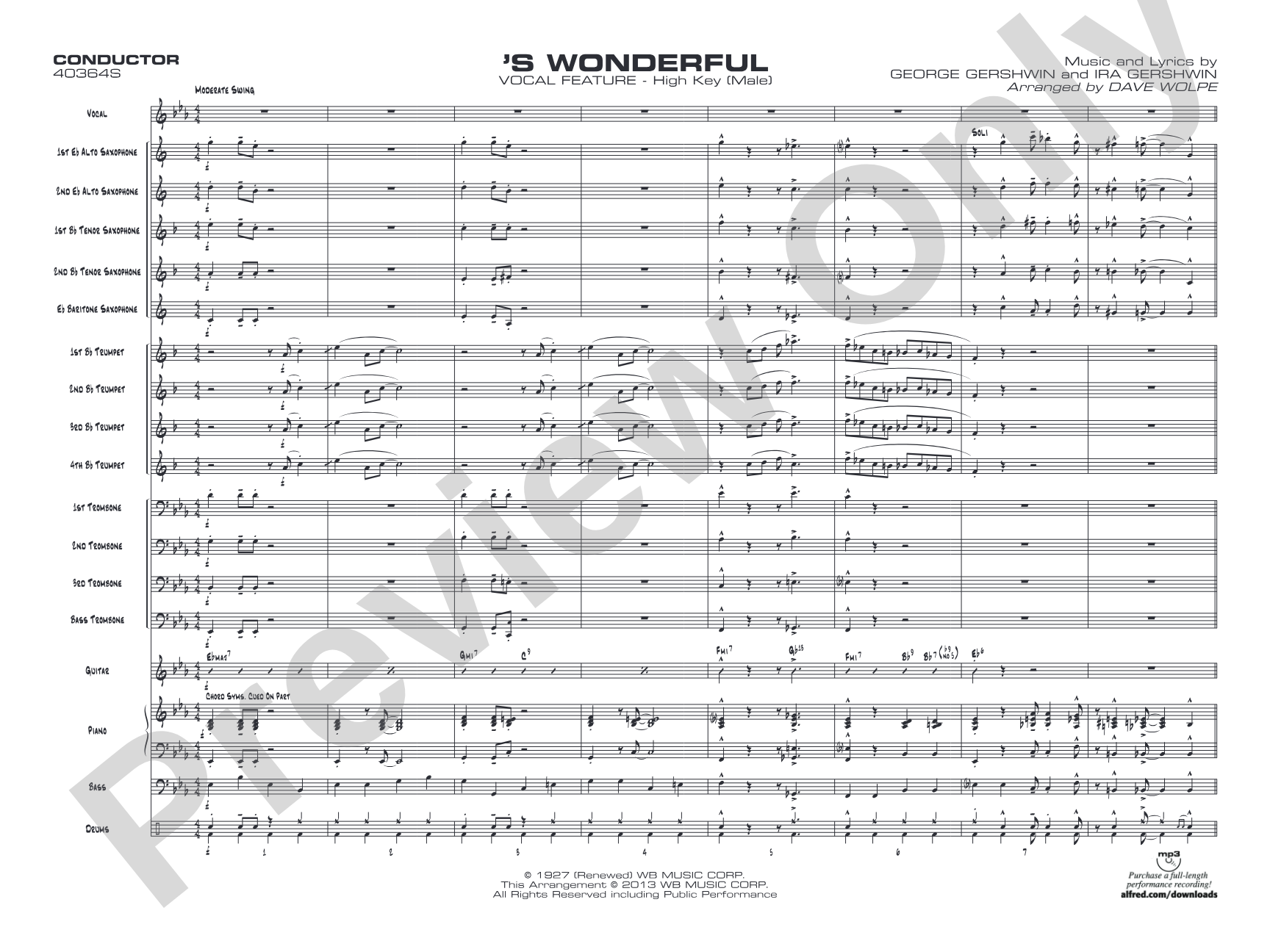 'S Wonderful: Vocal Solo with Jazz Ensemble Conductor Score & Parts