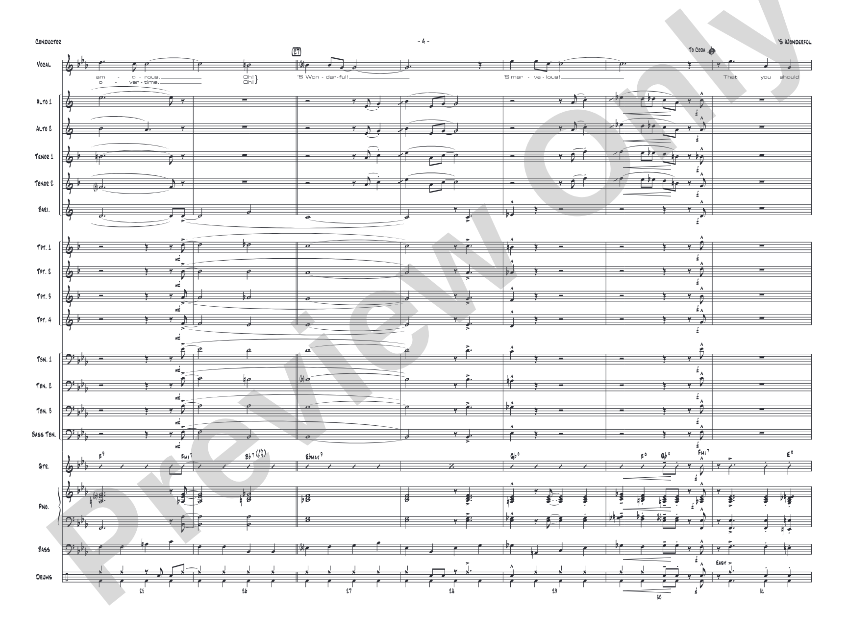 'S Wonderful: Vocal Solo with Jazz Ensemble Conductor Score & Parts