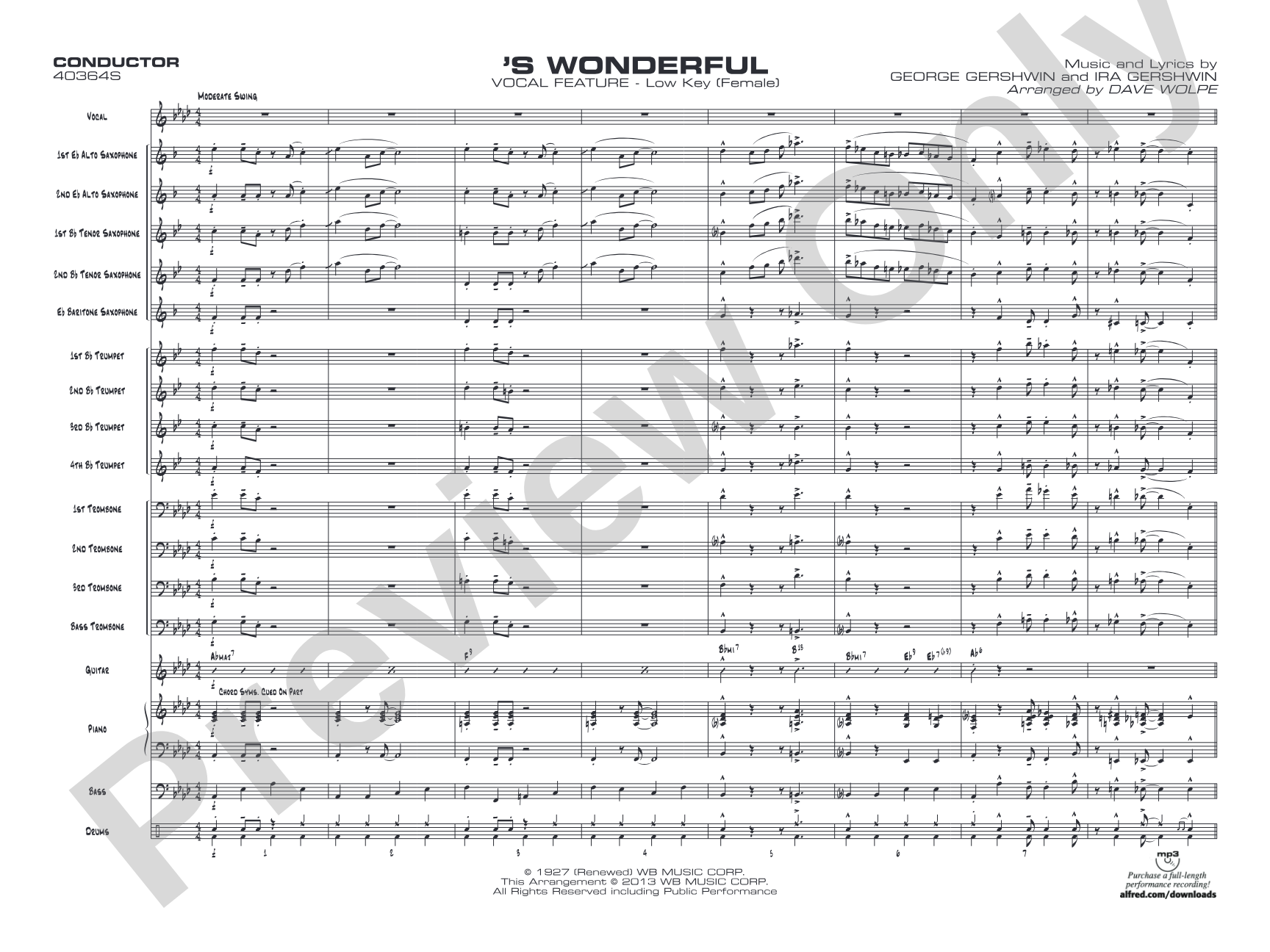 'S Wonderful: Vocal Solo with Jazz Ensemble Conductor Score & Parts