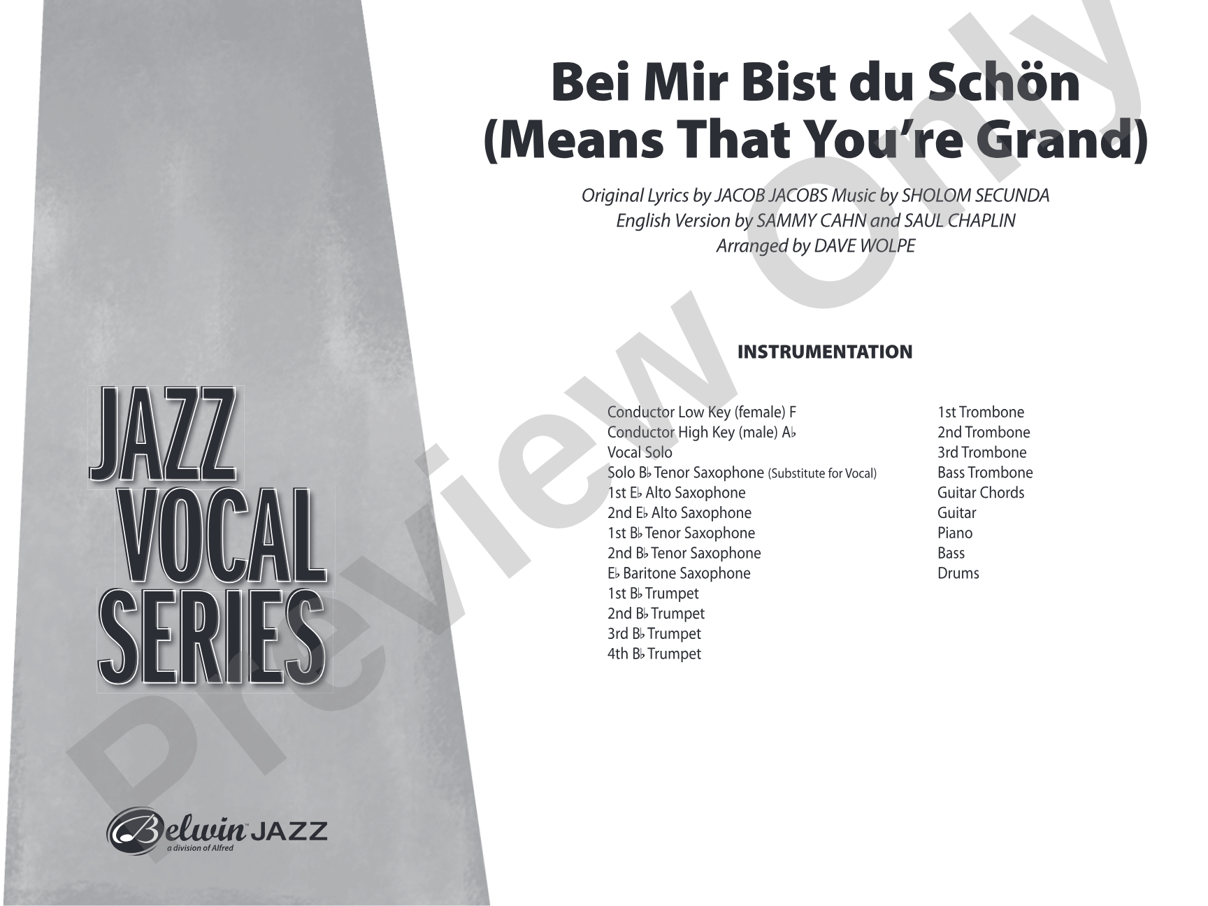 Bei Mir Bist Du Schon (Means That You're Grand): Vocal Solo with Jazz Ensemble Conductor Score & Parts