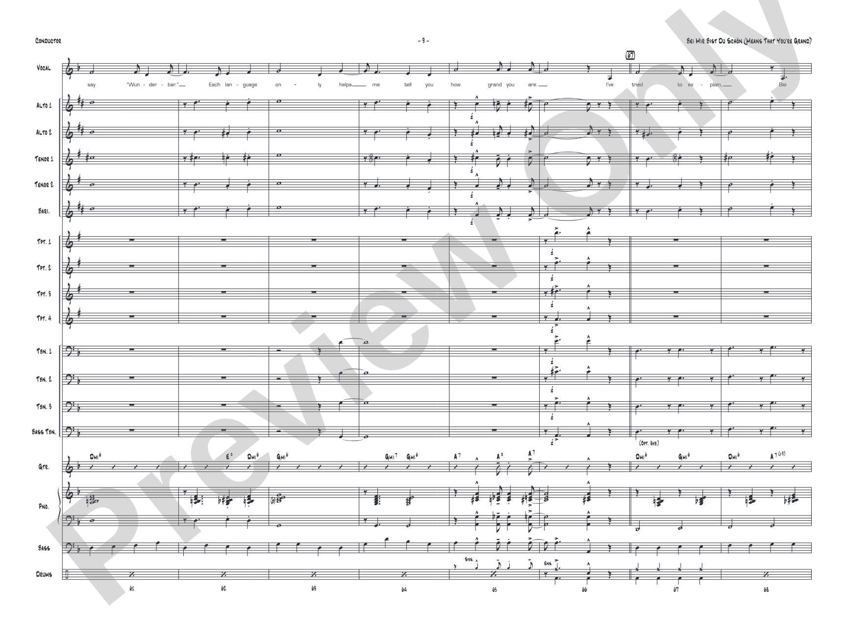 Bei Mir Bist Du Schon (Means That You're Grand): Vocal Solo with Jazz Ensemble Conductor Score & Parts