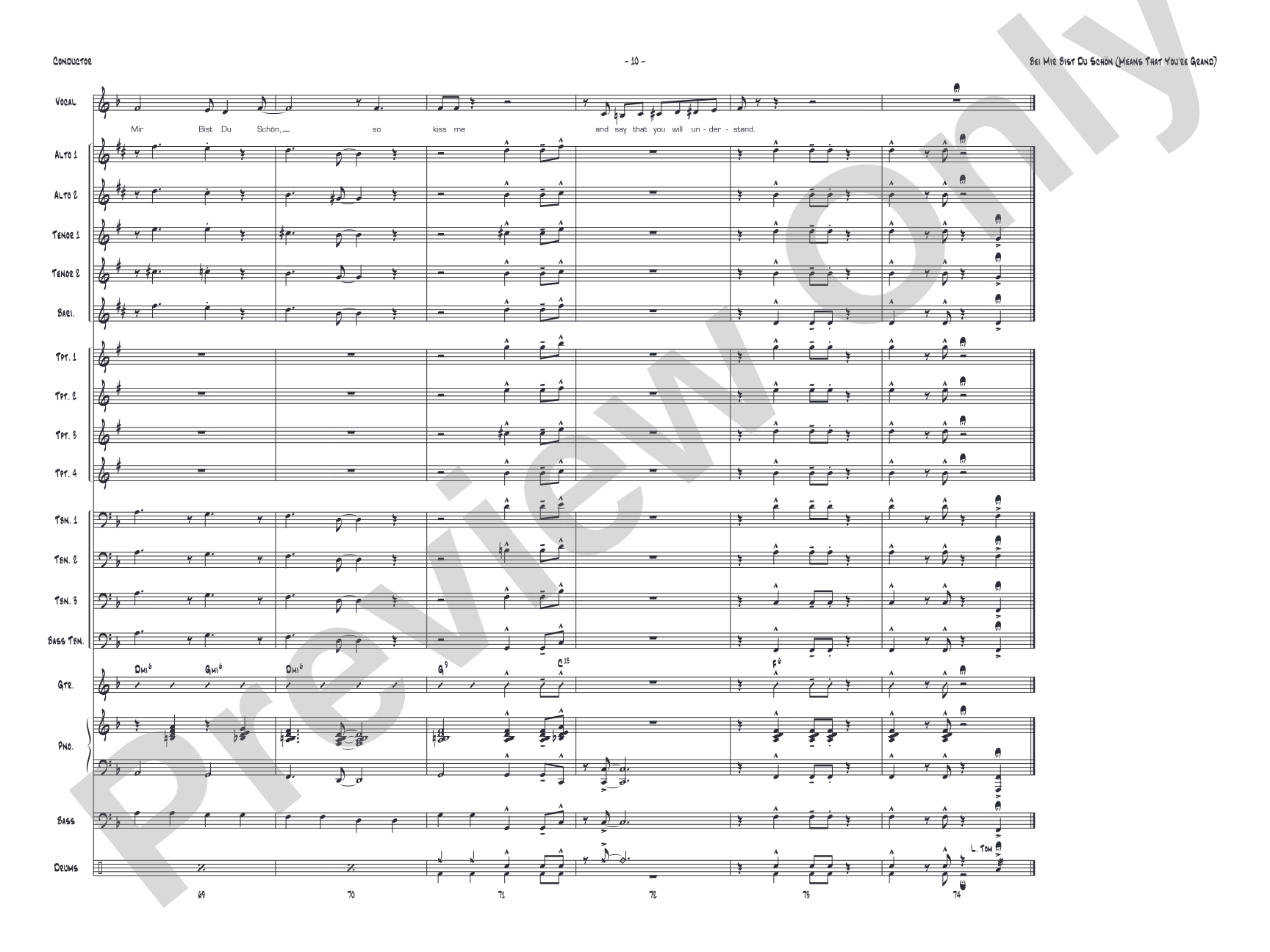 Bei Mir Bist Du Schon (Means That You're Grand): Vocal Solo with Jazz Ensemble Conductor Score & Parts